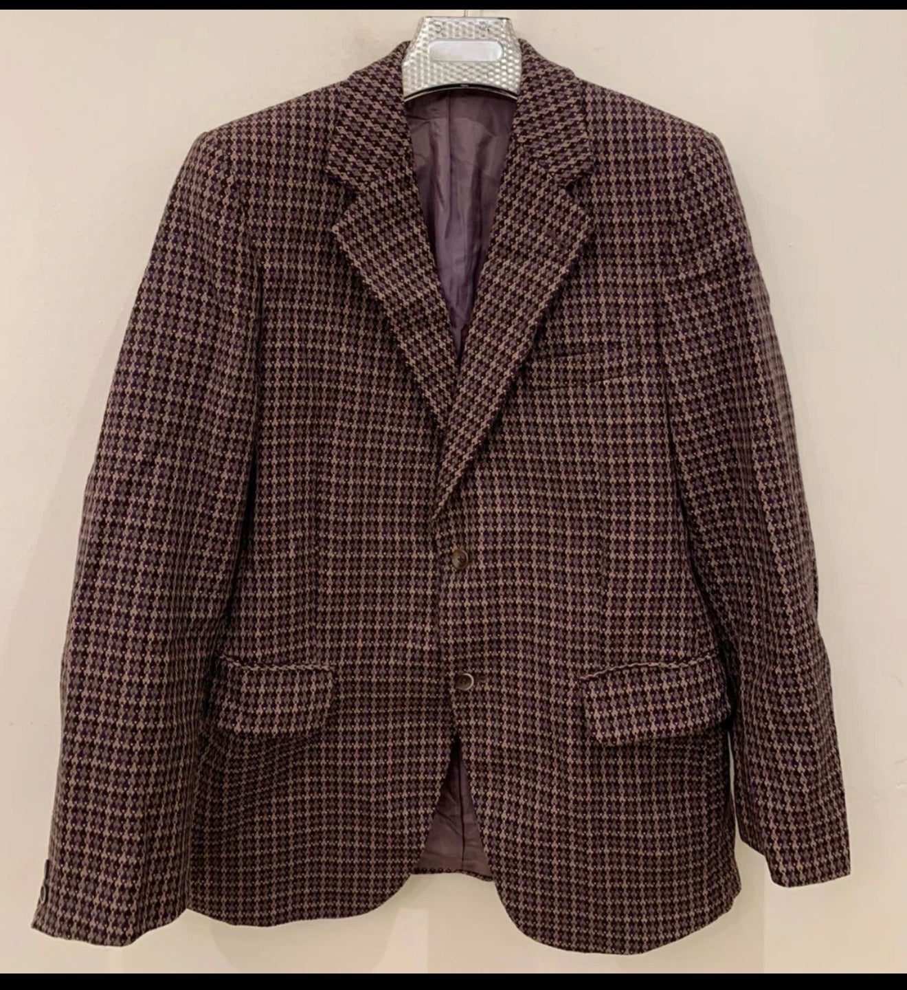 Vintage pure wool handwoven tweed camouflage plaid purple jacket blazer 38R