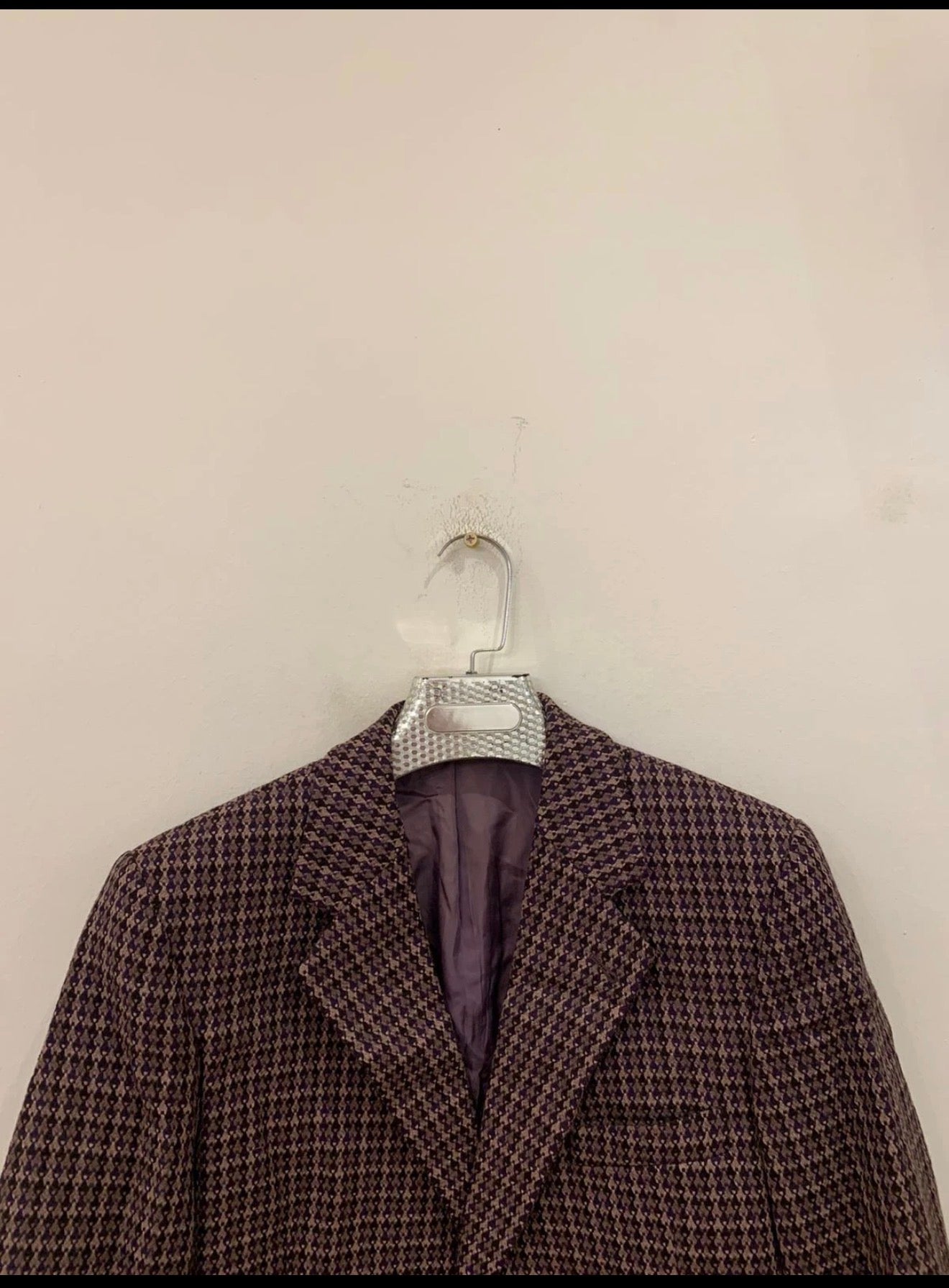 Vintage pure wool handwoven tweed camouflage plaid purple jacket blazer 38R