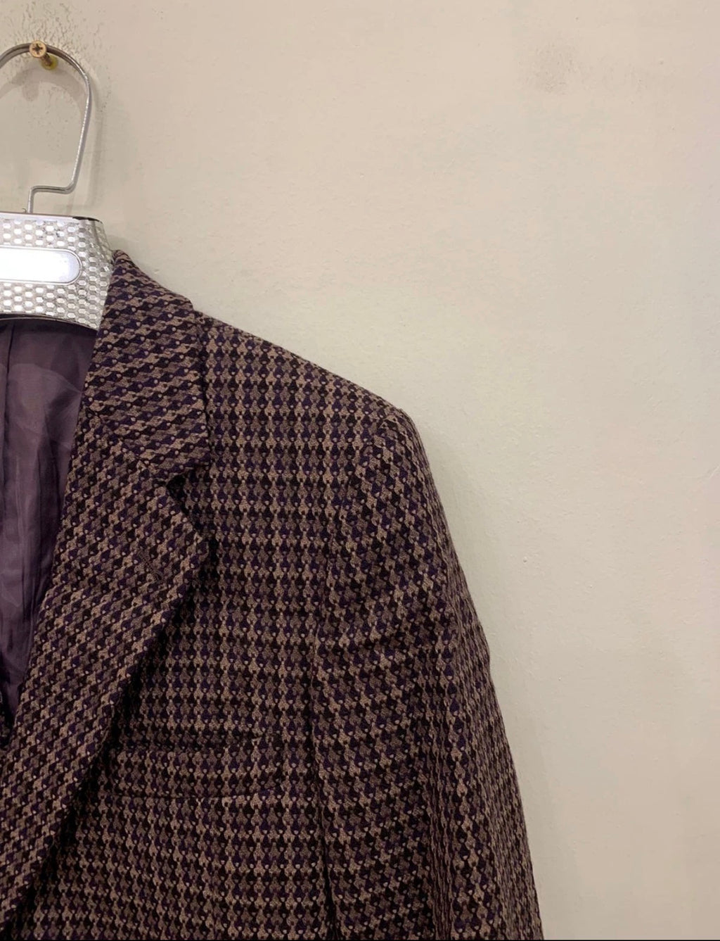 Vintage pure wool handwoven tweed camouflage plaid purple jacket blazer 38R