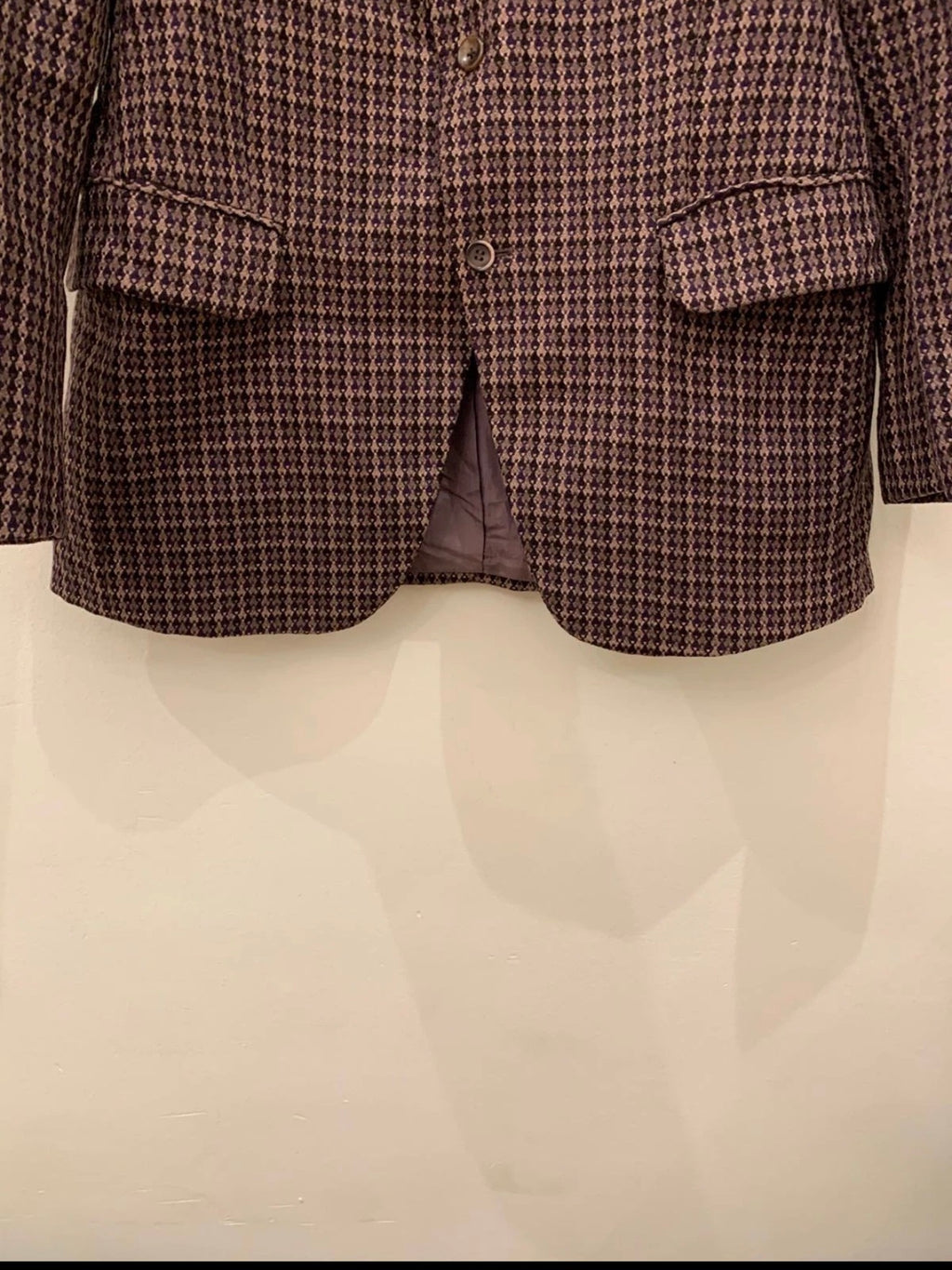 Vintage pure wool handwoven tweed camouflage plaid purple jacket blazer 38R