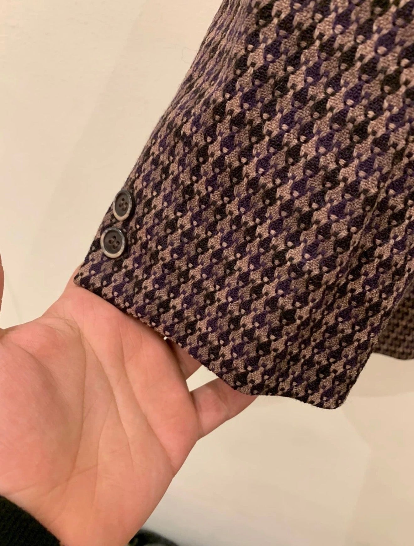 Vintage pure wool handwoven tweed camouflage plaid purple jacket blazer 38R