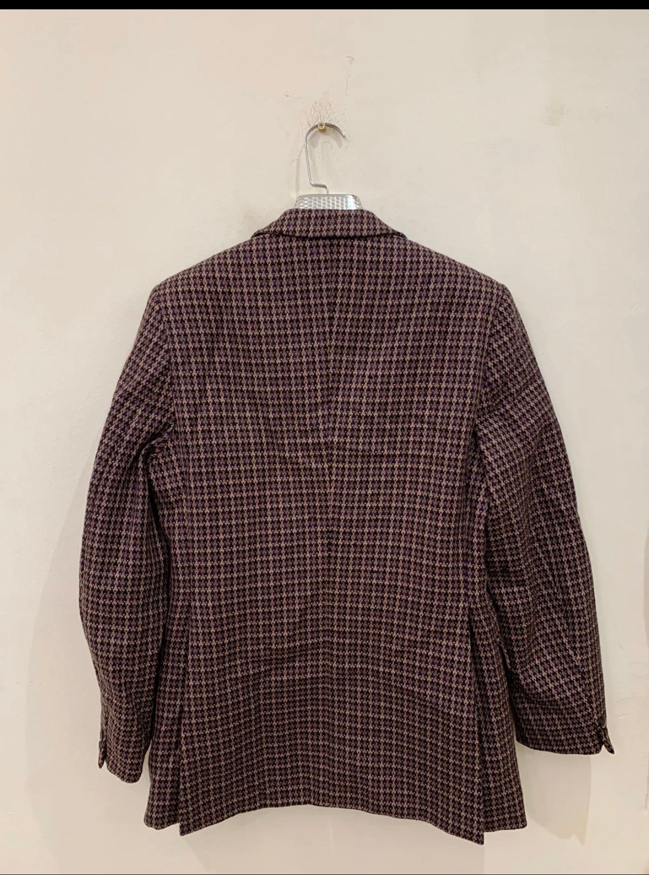 Vintage pure wool handwoven tweed camouflage plaid purple jacket blazer 38R