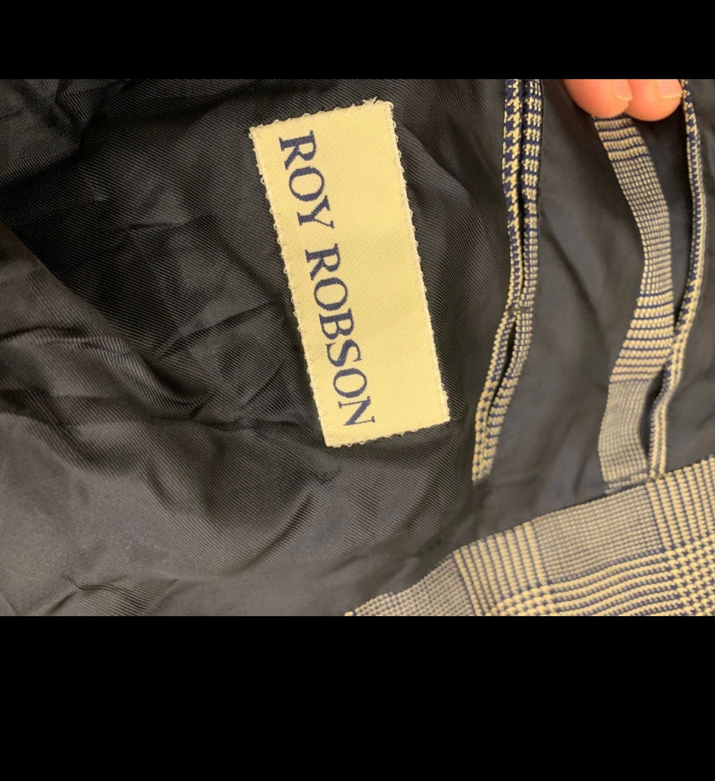 Vintage Roy Robson Wool Silk glen check double breasted jacket blazer 46R XL