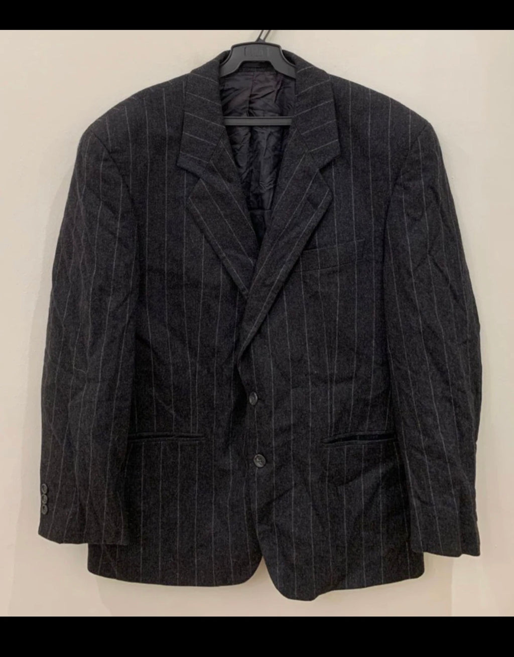Vintage Van Gils pure wool charcoal chalk stripes classic 2 button suit 44R