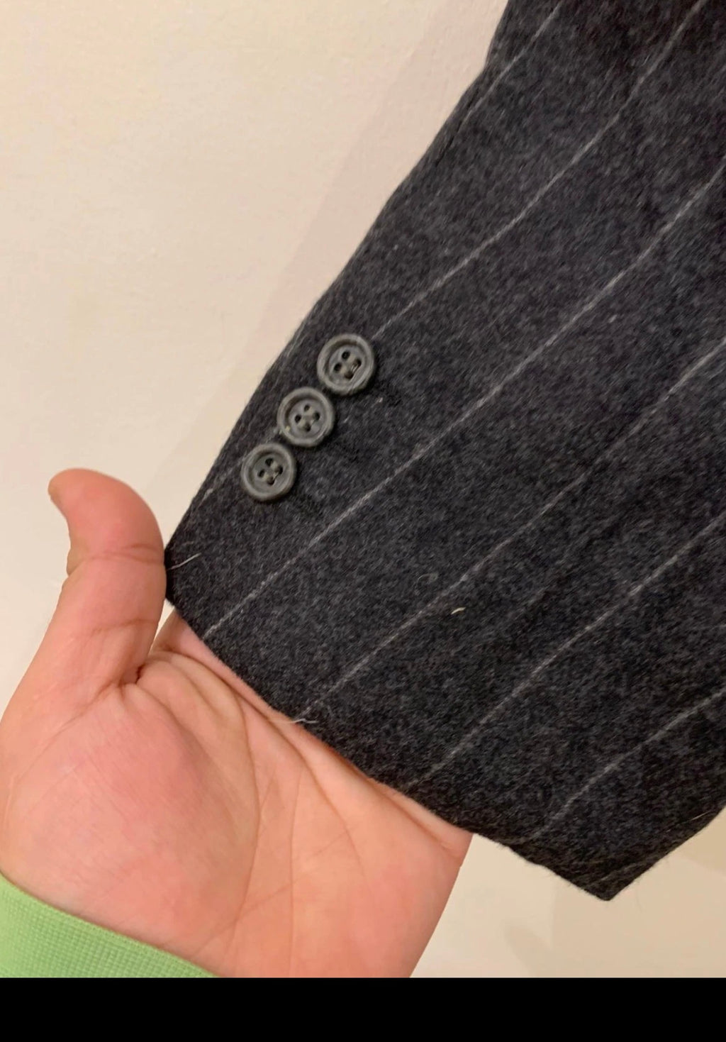 Vintage Van Gils pure wool charcoal chalk stripes classic 2 button suit 44R