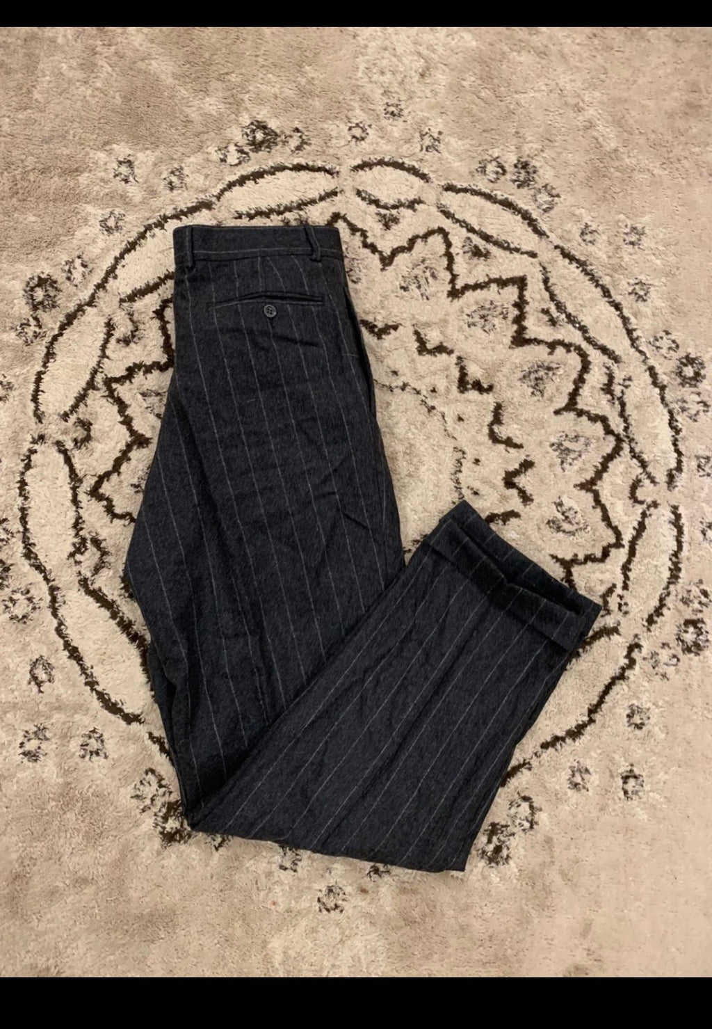Vintage Van Gils pure wool charcoal chalk stripes classic 2 button suit 44R