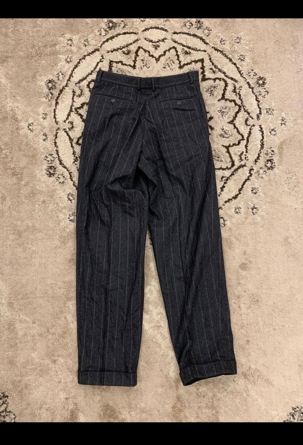 Vintage Van Gils pure wool charcoal chalk stripes classic 2 button suit 44R