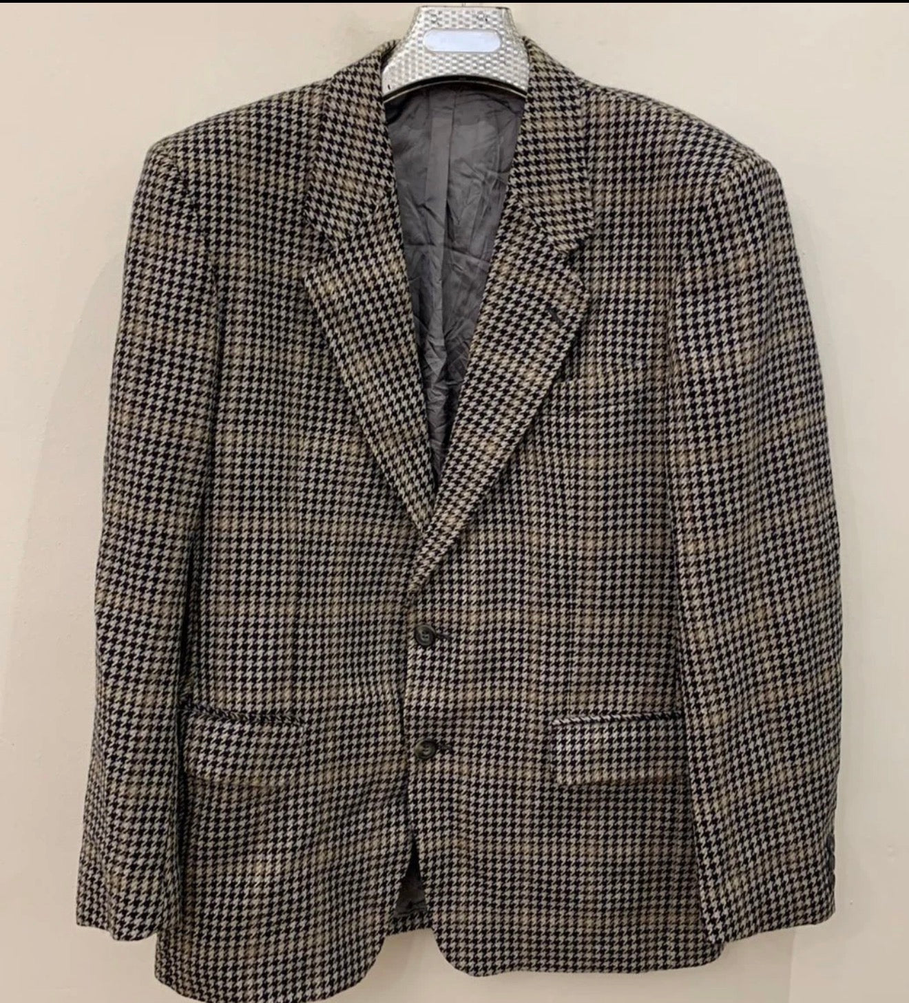 Vintage houndstooth plaid pure wool classic hunting jacket blazer 42R
