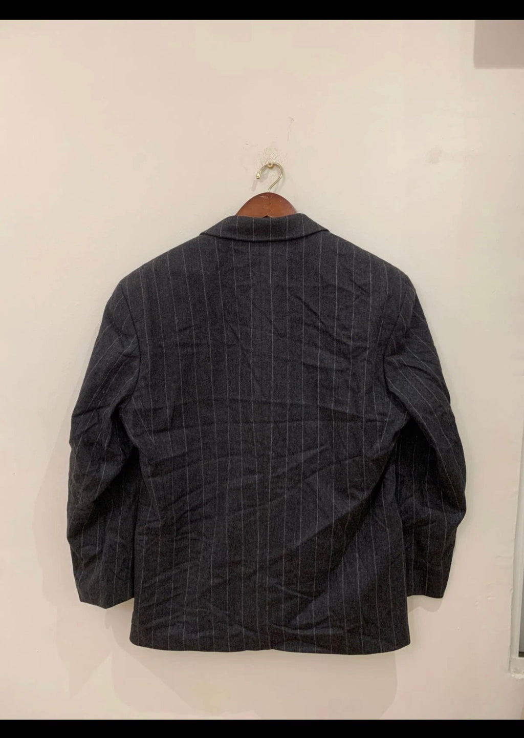 Vintage Van Gils pure wool charcoal chalk stripes classic 2 button suit 44R