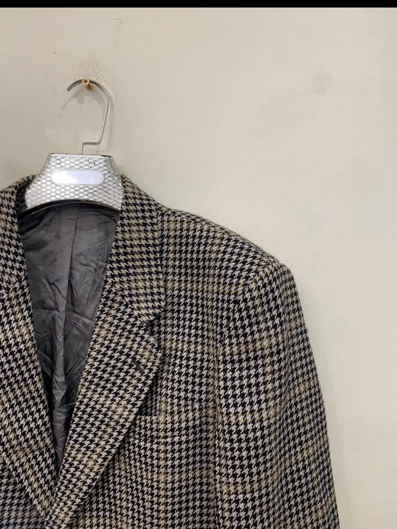 Vintage houndstooth plaid pure wool classic hunting jacket blazer 42R