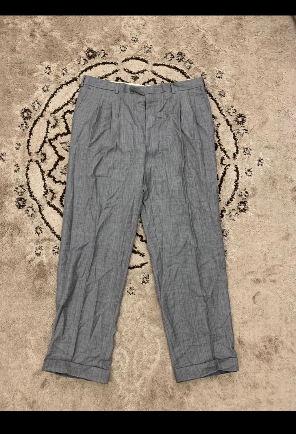 Vintage Superfine pure wool double breasted gangster gray suit 46R XL