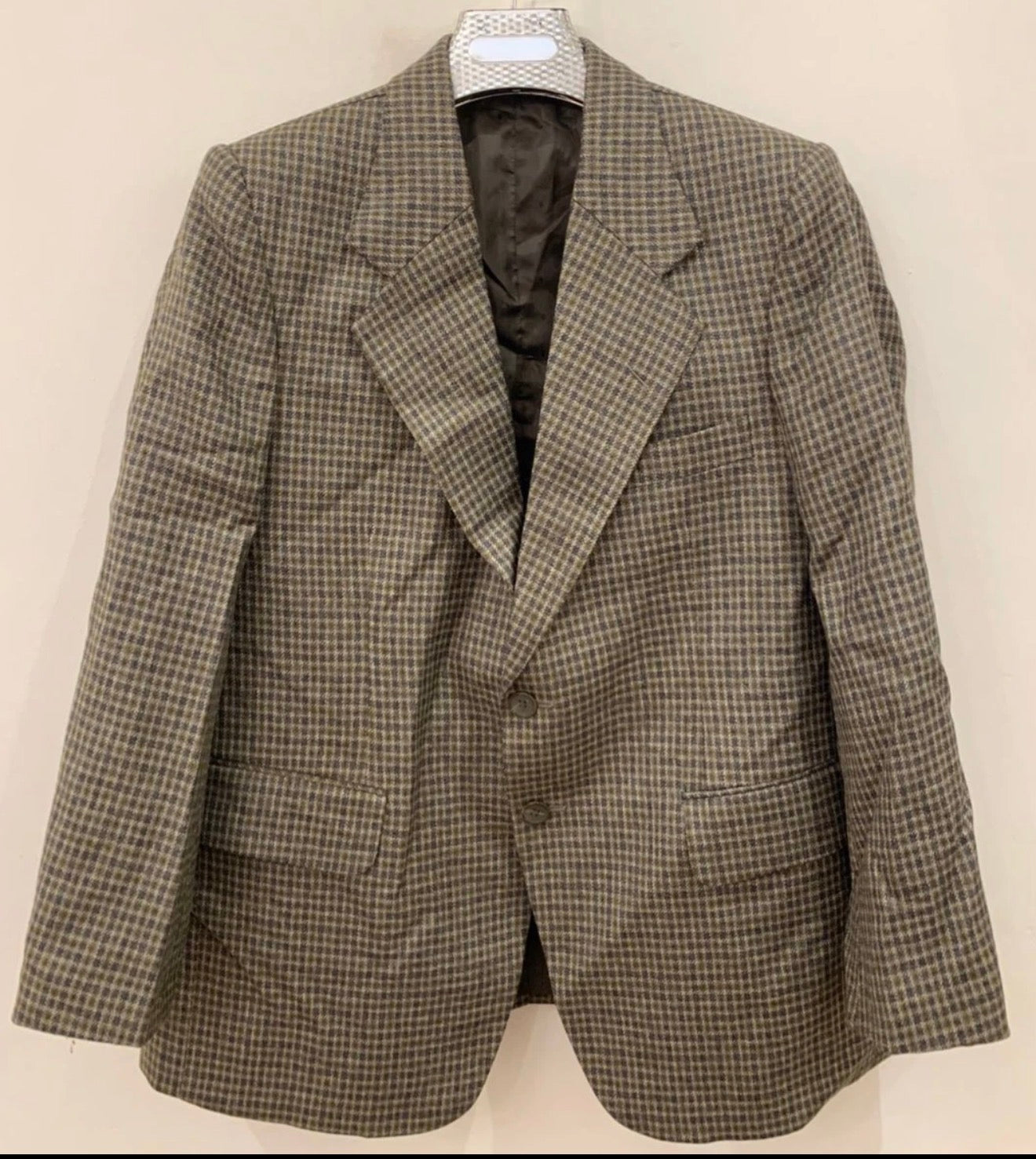 1970s Vintage houndstooth plaid pure wool classic hunting jacket blazer 44R