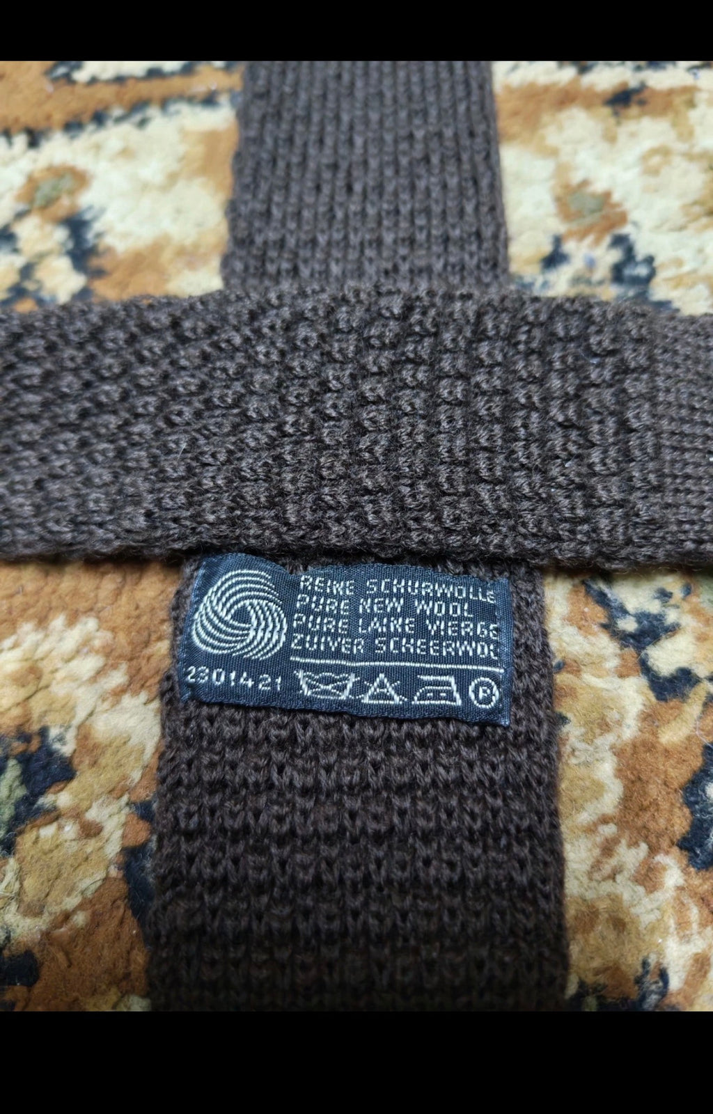 mens vintage classic 100% pure wool luxury square cut knitted brown neck tie
