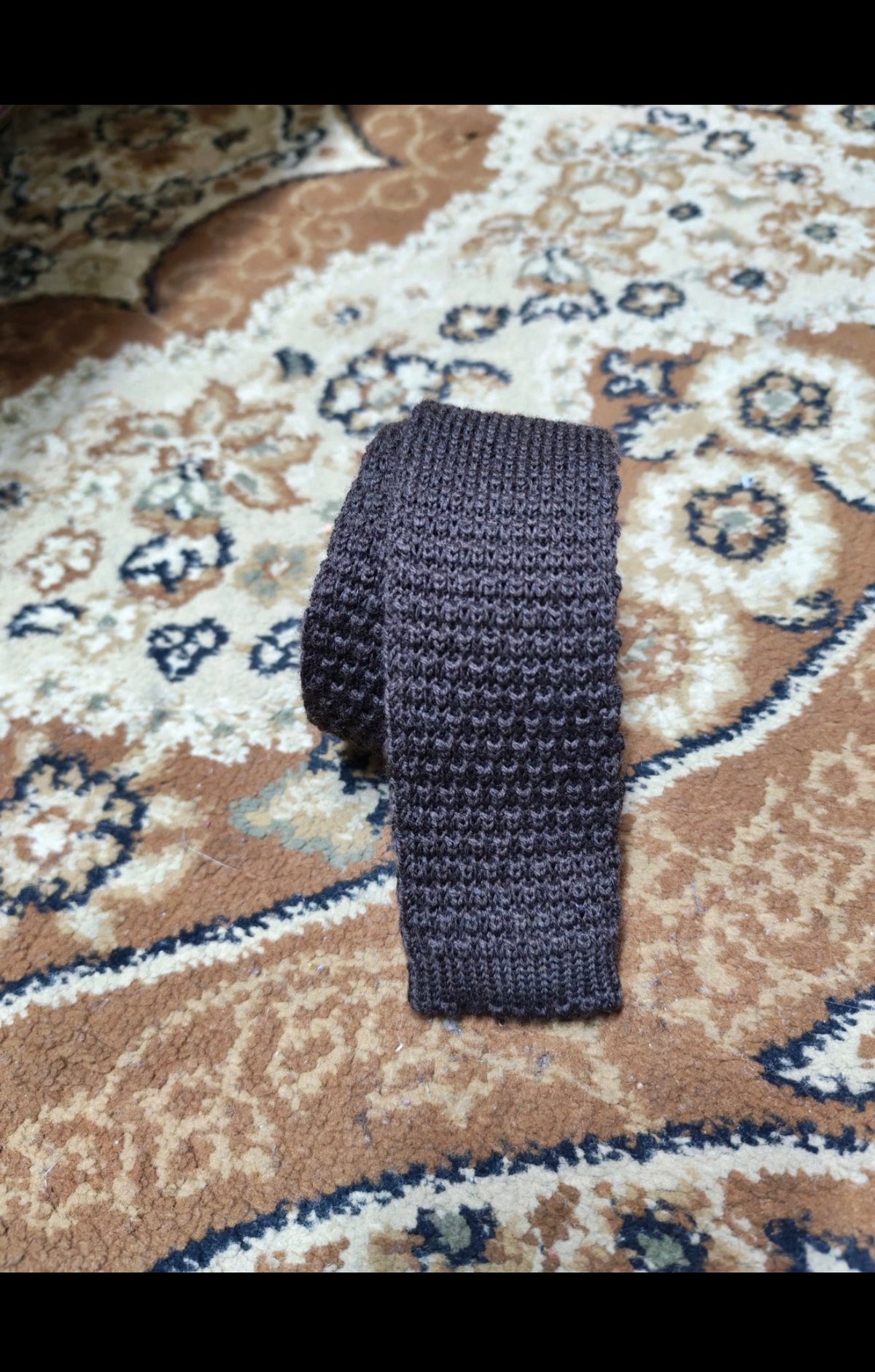 mens vintage classic 100% pure wool luxury square cut knitted brown neck tie
