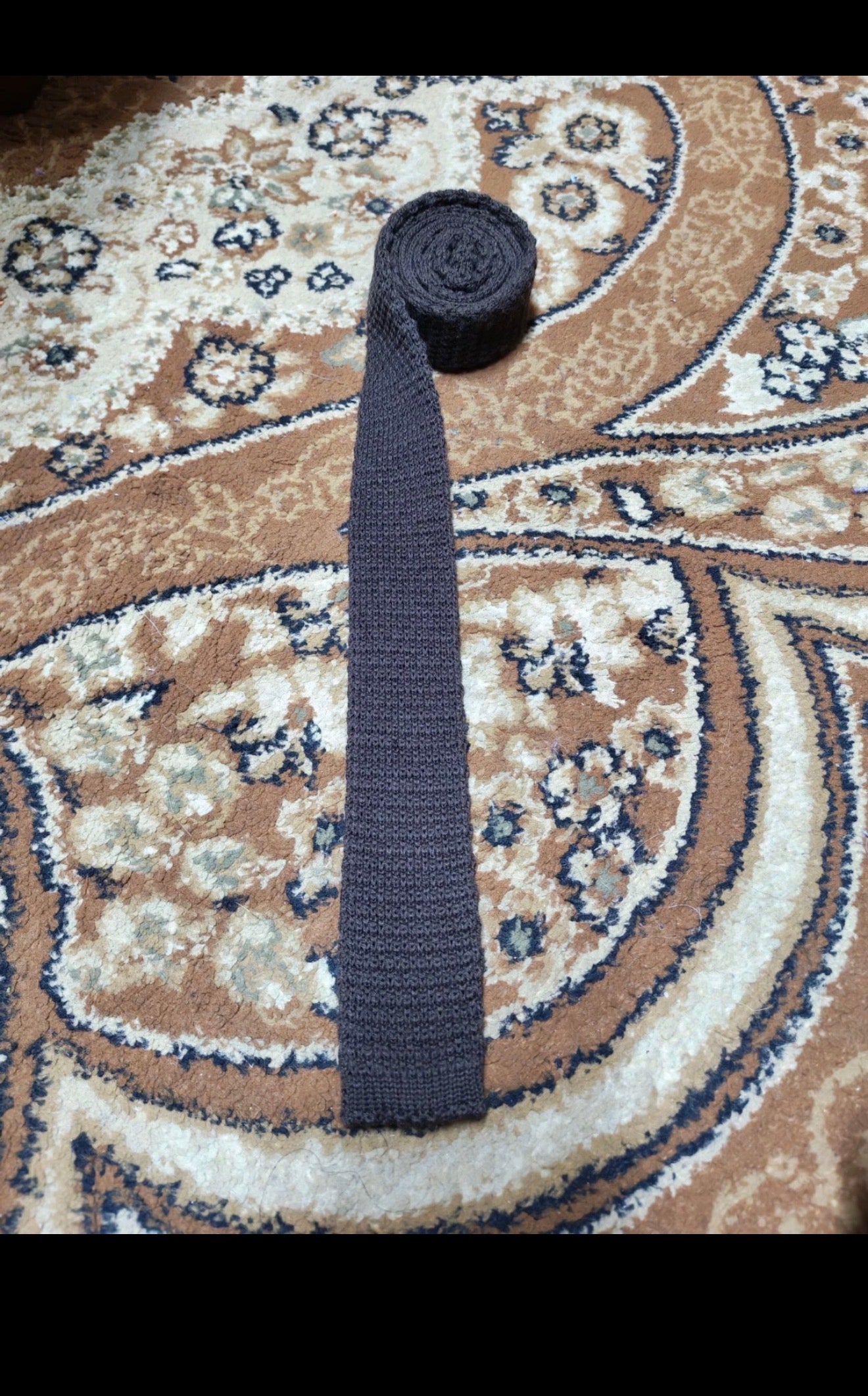 mens vintage classic 100% pure wool luxury square cut knitted brown neck tie