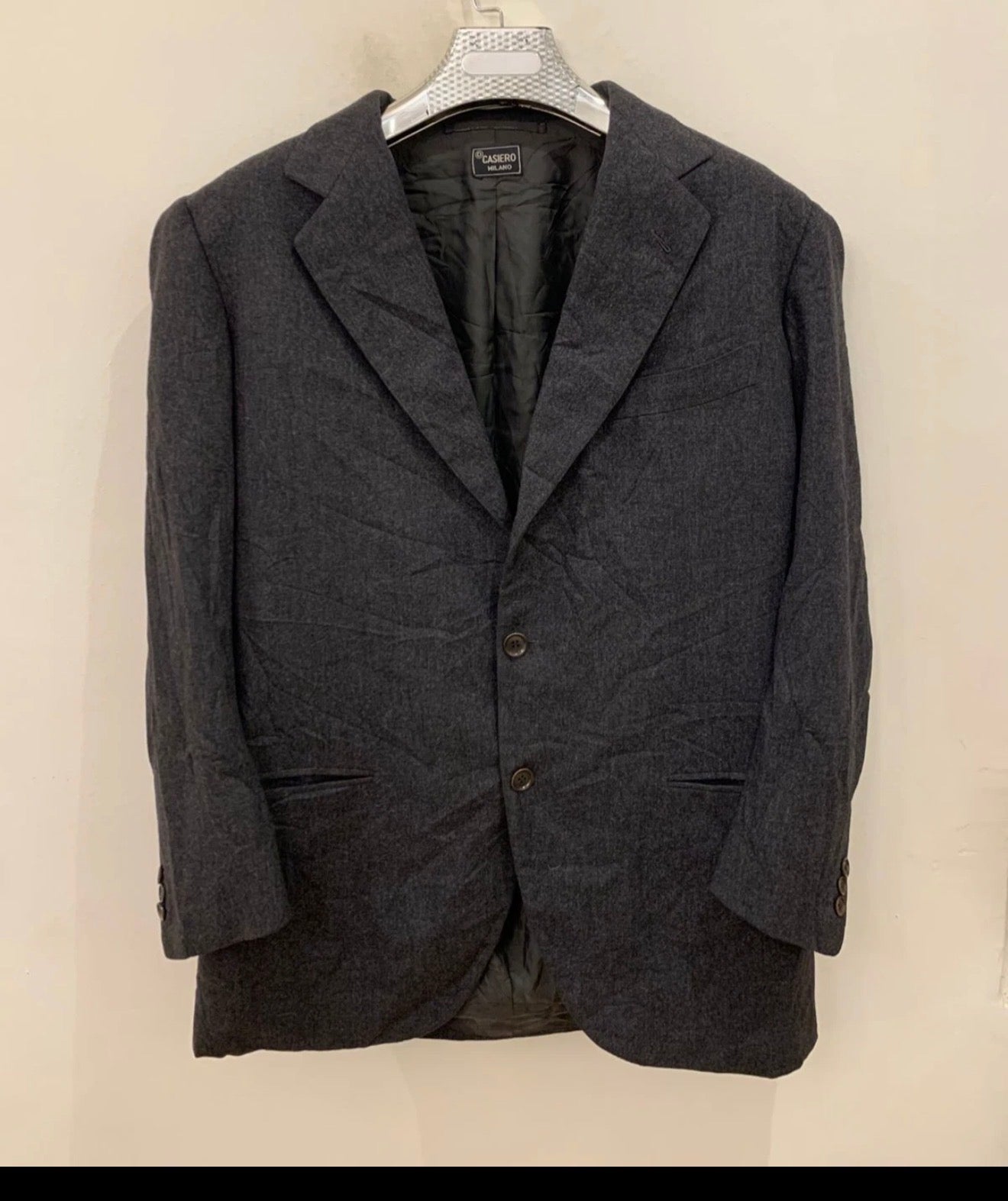 Vintage handtailored Casiero Milano pure wool charcoal suit jacket blazer 42R