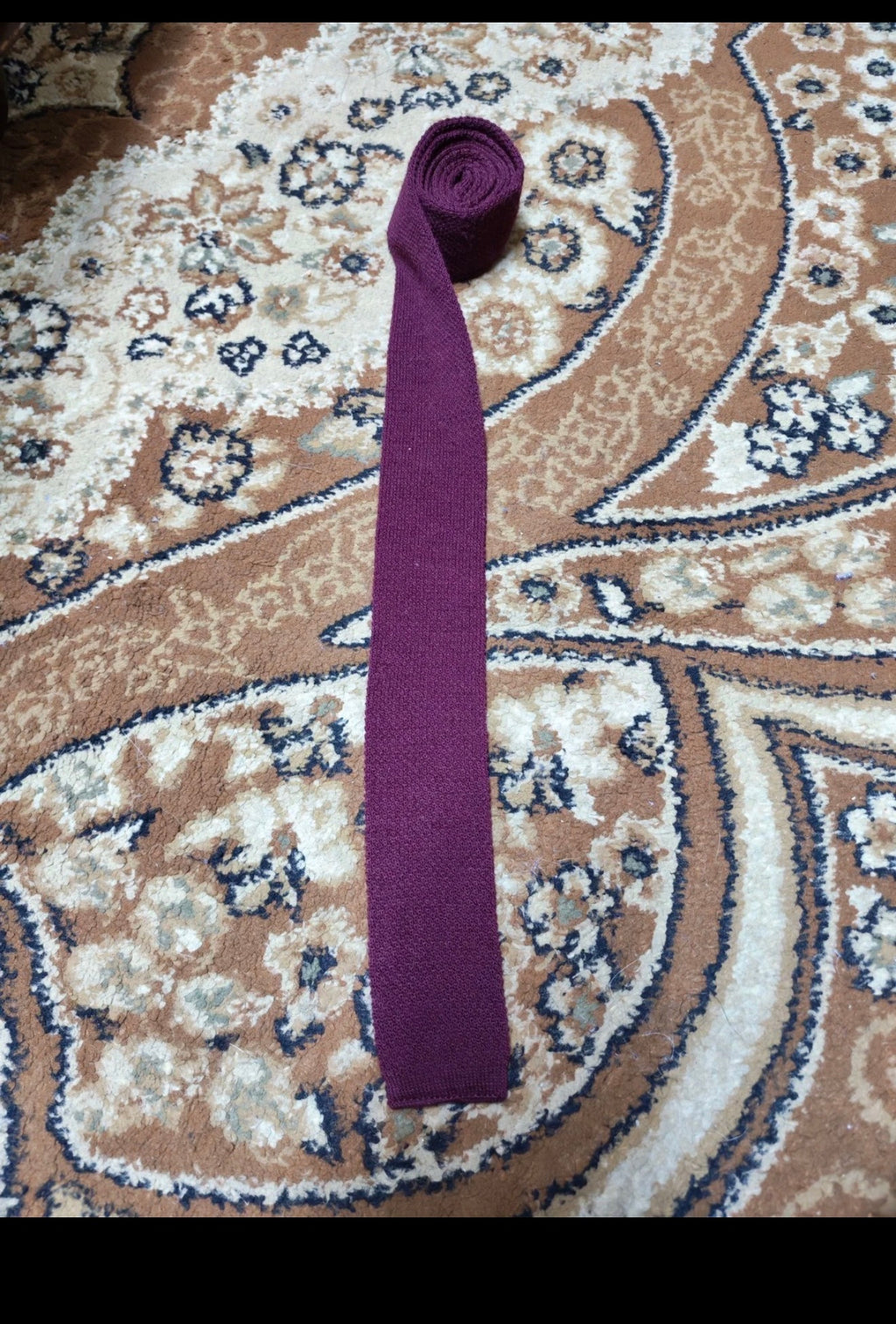 mens vintage classic 100% pure wool luxury square cut knitted burgundy neck tie
