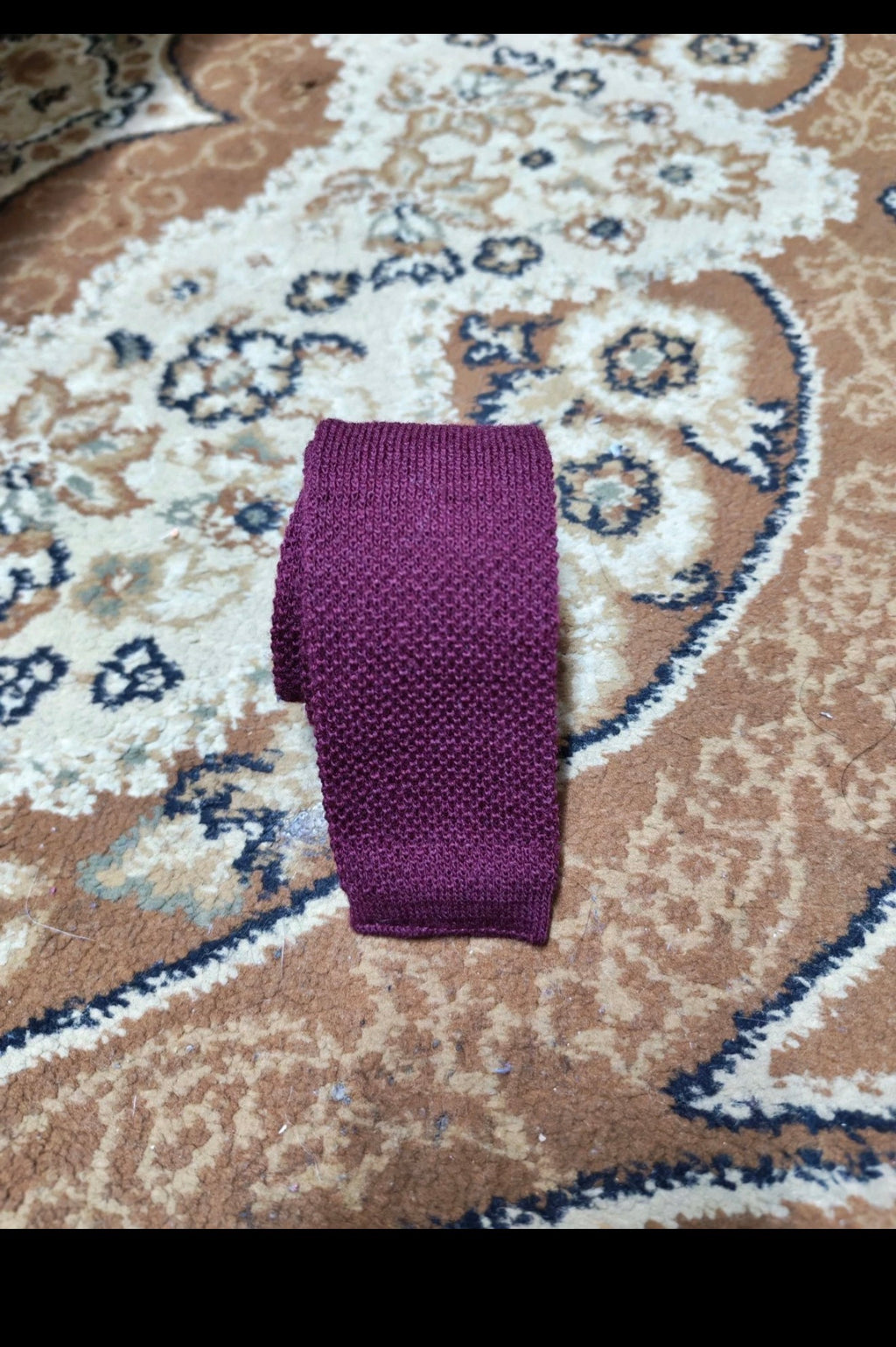 mens vintage classic 100% pure wool luxury square cut knitted burgundy neck tie