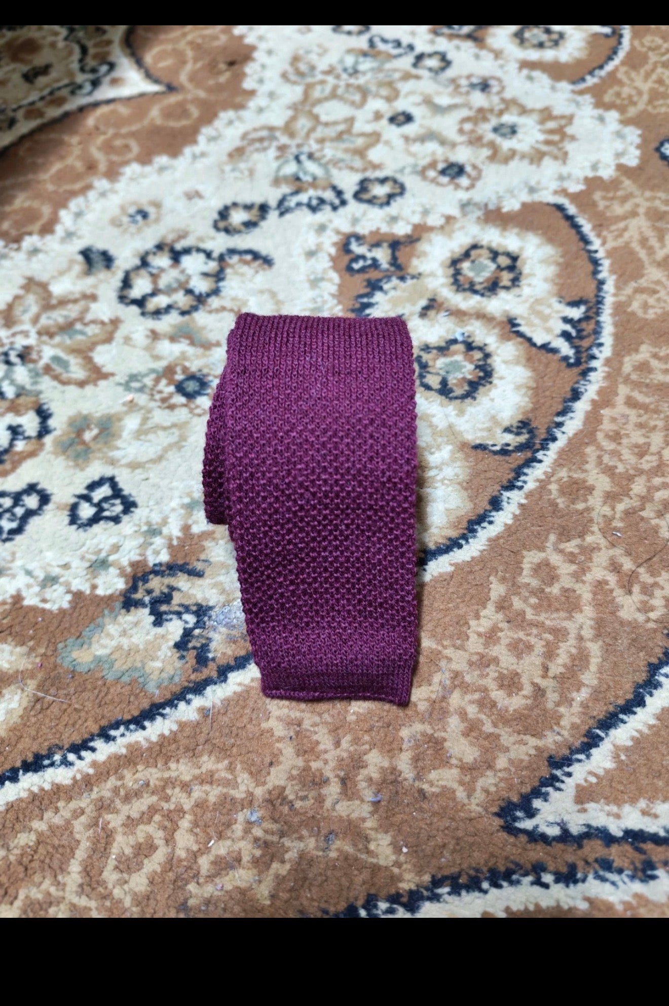 mens vintage classic 100% pure wool luxury square cut knitted burgundy neck tie