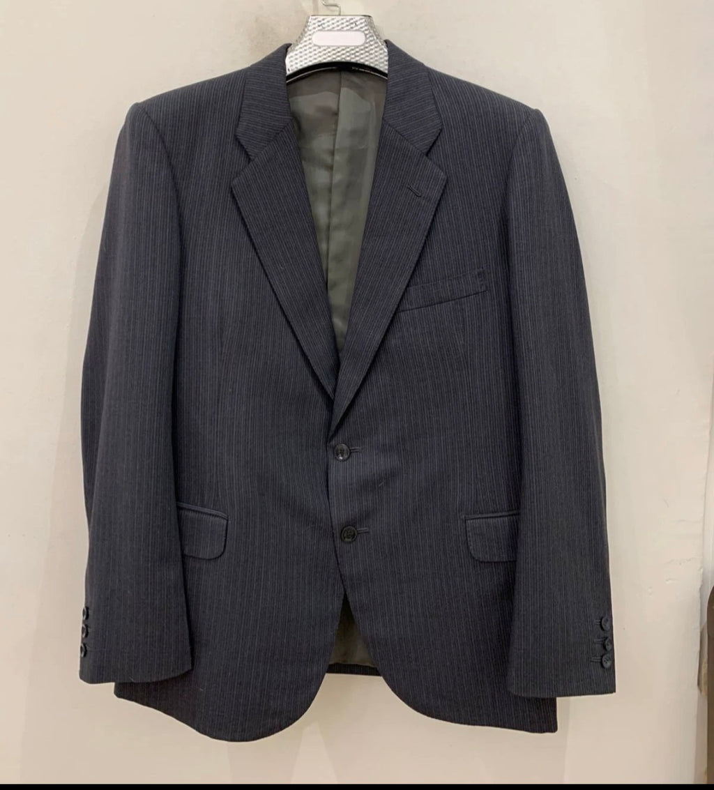 Vintage all worsted wool classic charcoal 2 button striped suit 42R 42L