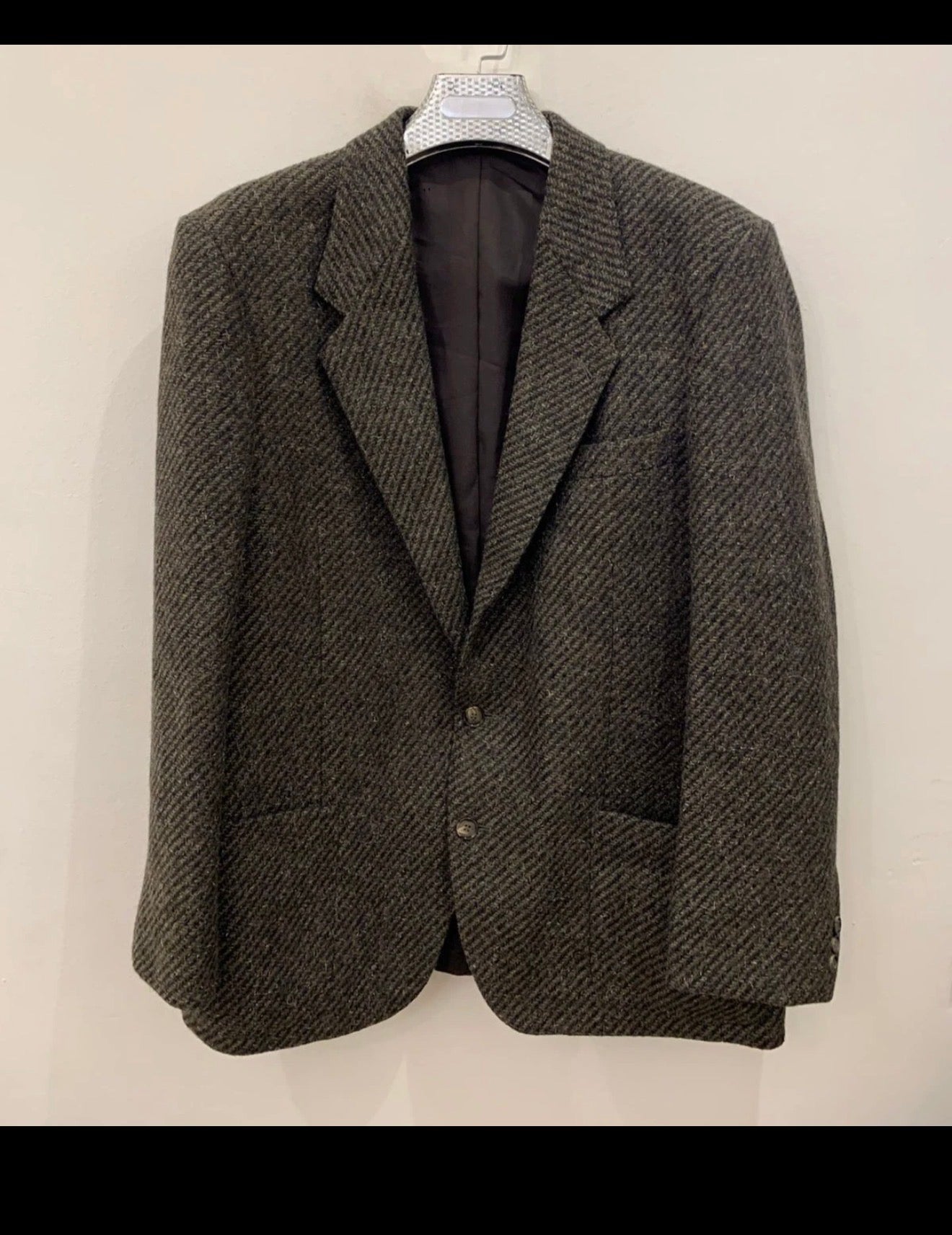 Vintage pure wool handwoven tweed camouflage brown hunting jacket blazer 44R