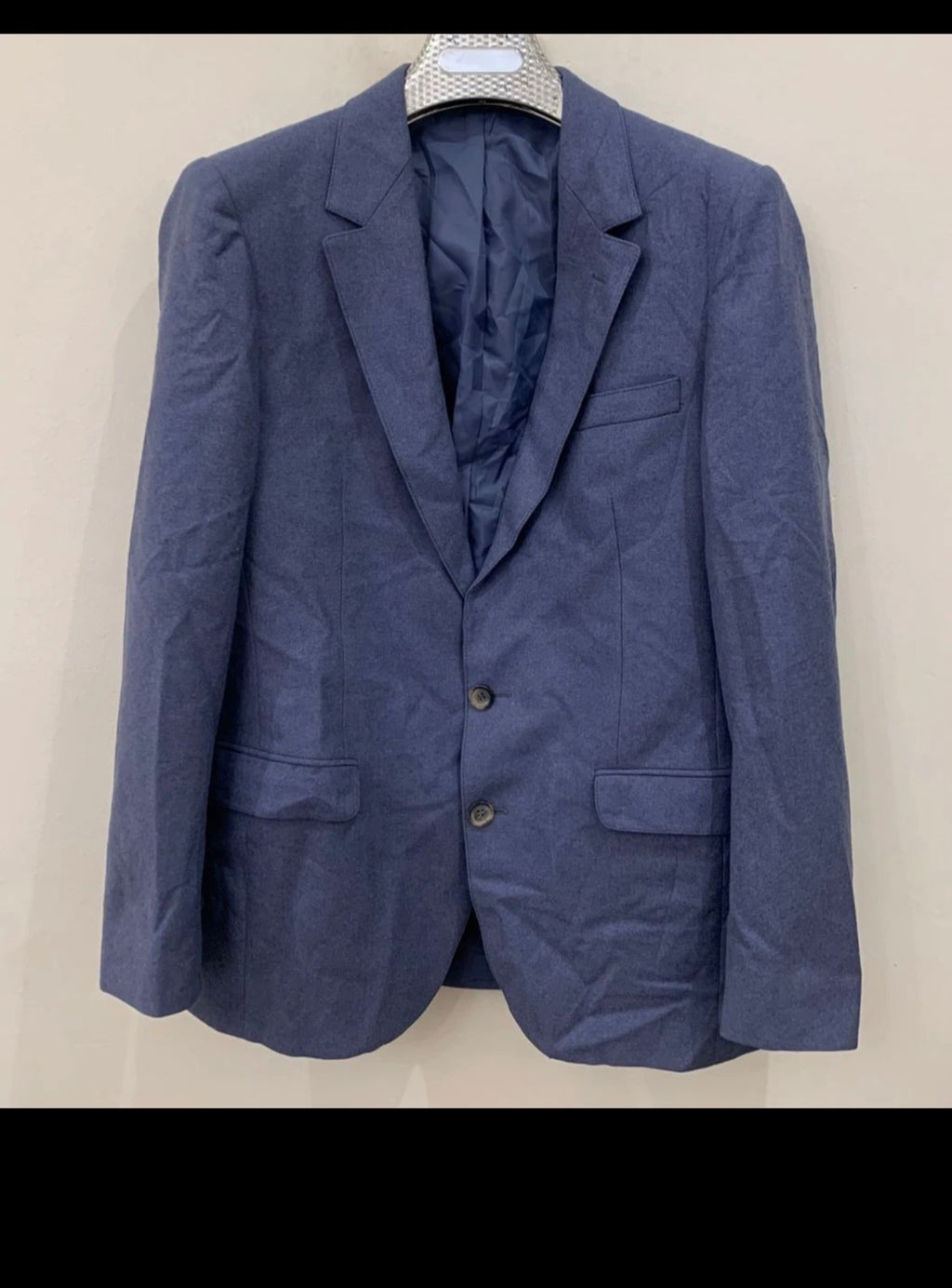 1970s Vintage classic pure wool unique blue 2 button French suit 38R