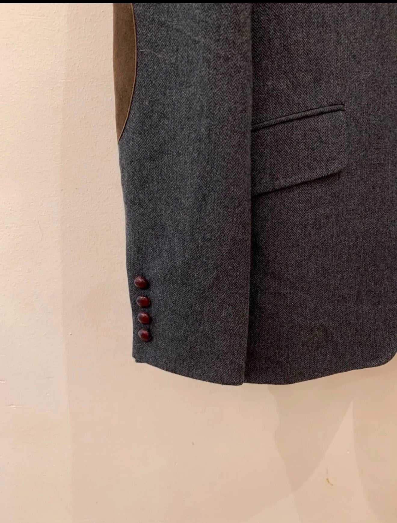 Vintage Scapa pure wool herringbone charcoal hunting jacket blazer 44L