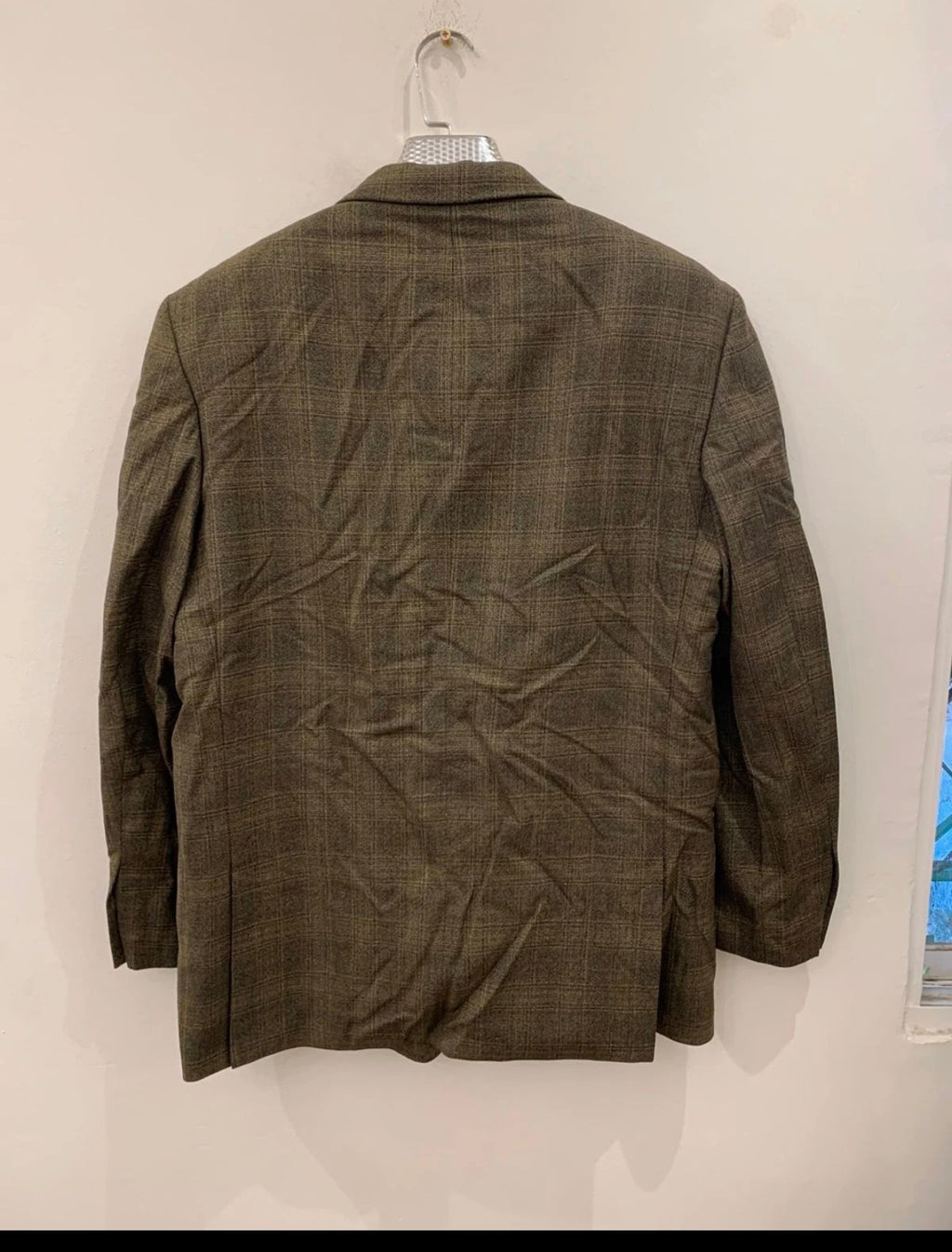 Vintage Oxford pure Wool classic greenish glen check 3 button suit 44R
