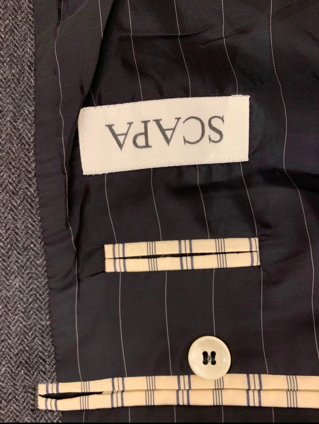 Vintage Scapa pure wool herringbone charcoal hunting jacket blazer 44L