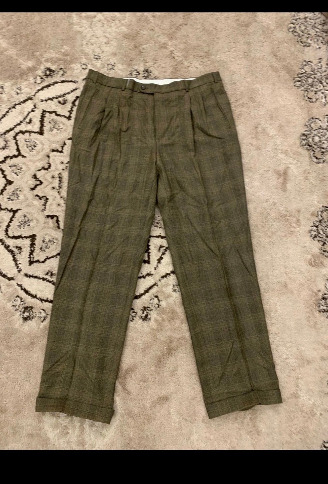 Vintage Oxford pure Wool classic greenish glen check 3 button suit 44R