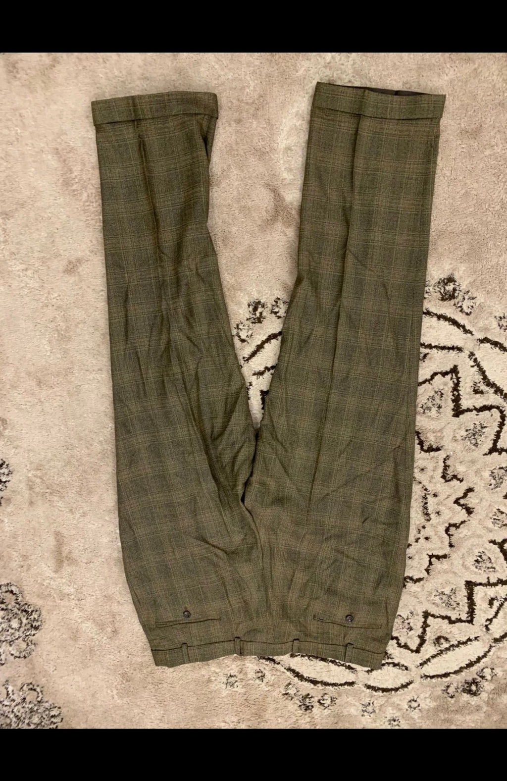 Vintage Oxford pure Wool classic greenish glen check 3 button suit 44R