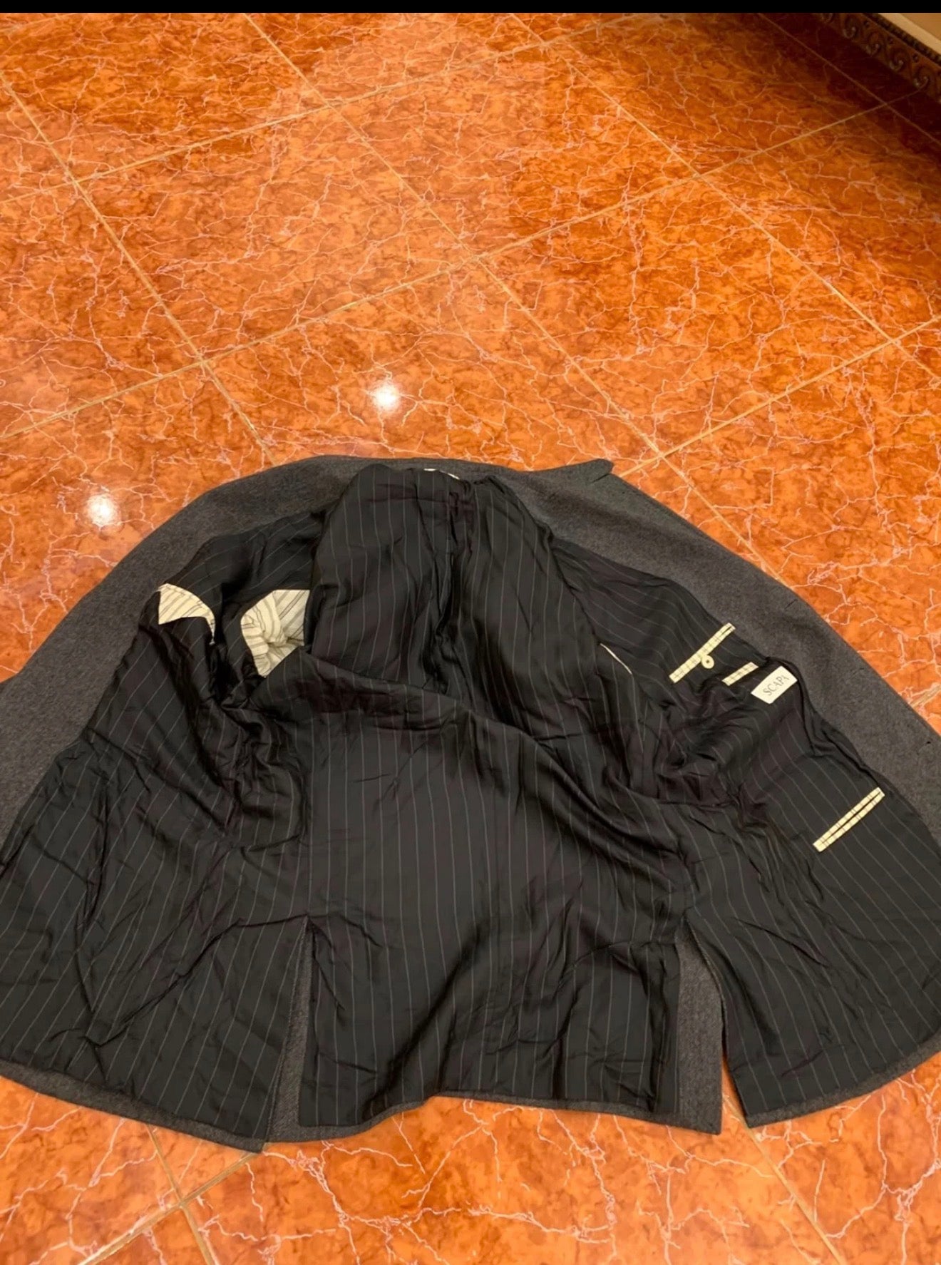 Vintage Scapa pure wool herringbone charcoal hunting jacket blazer 44L