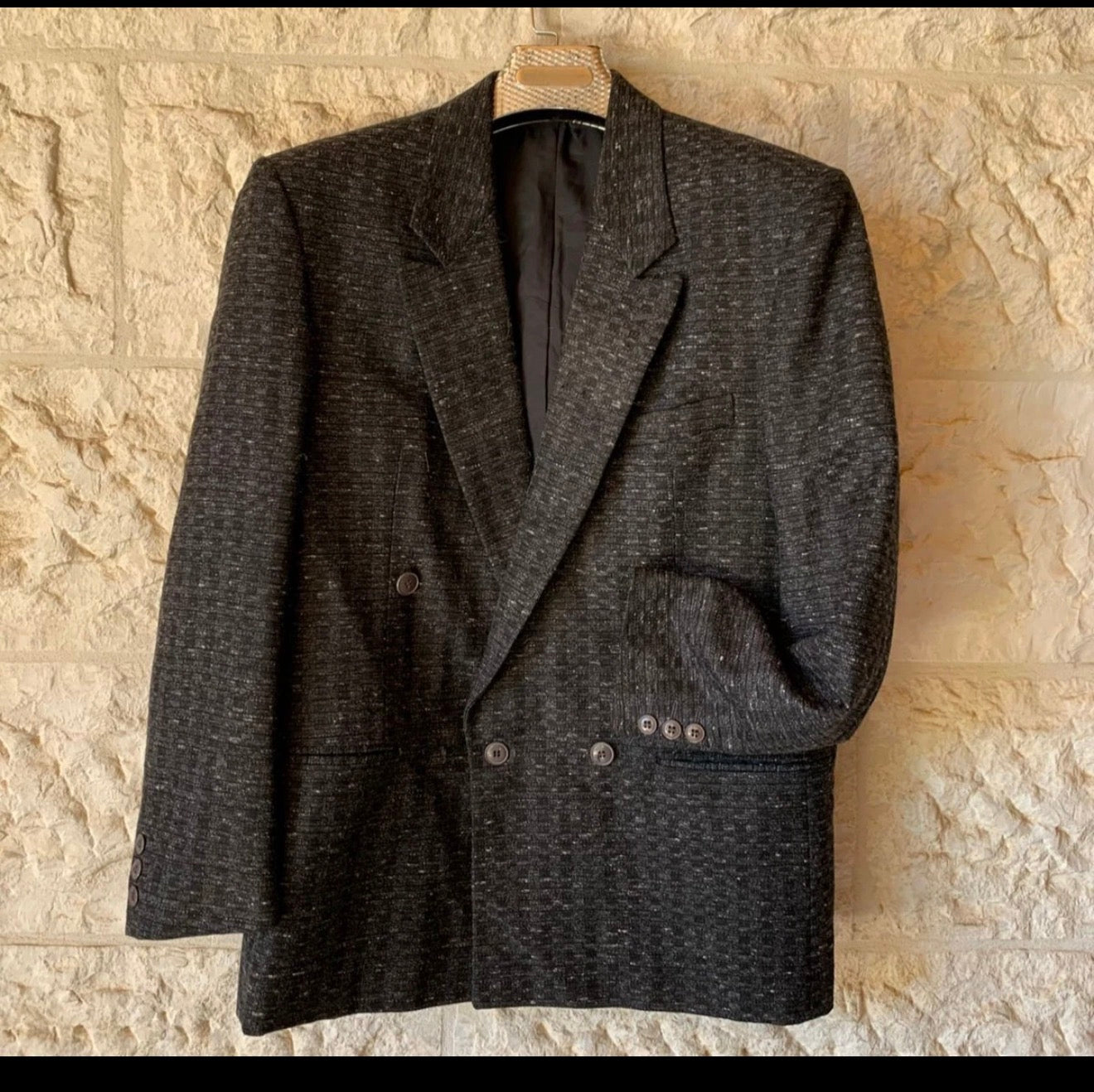 Vintage wool blend double breasted classic charcoal jacket blazer 40R