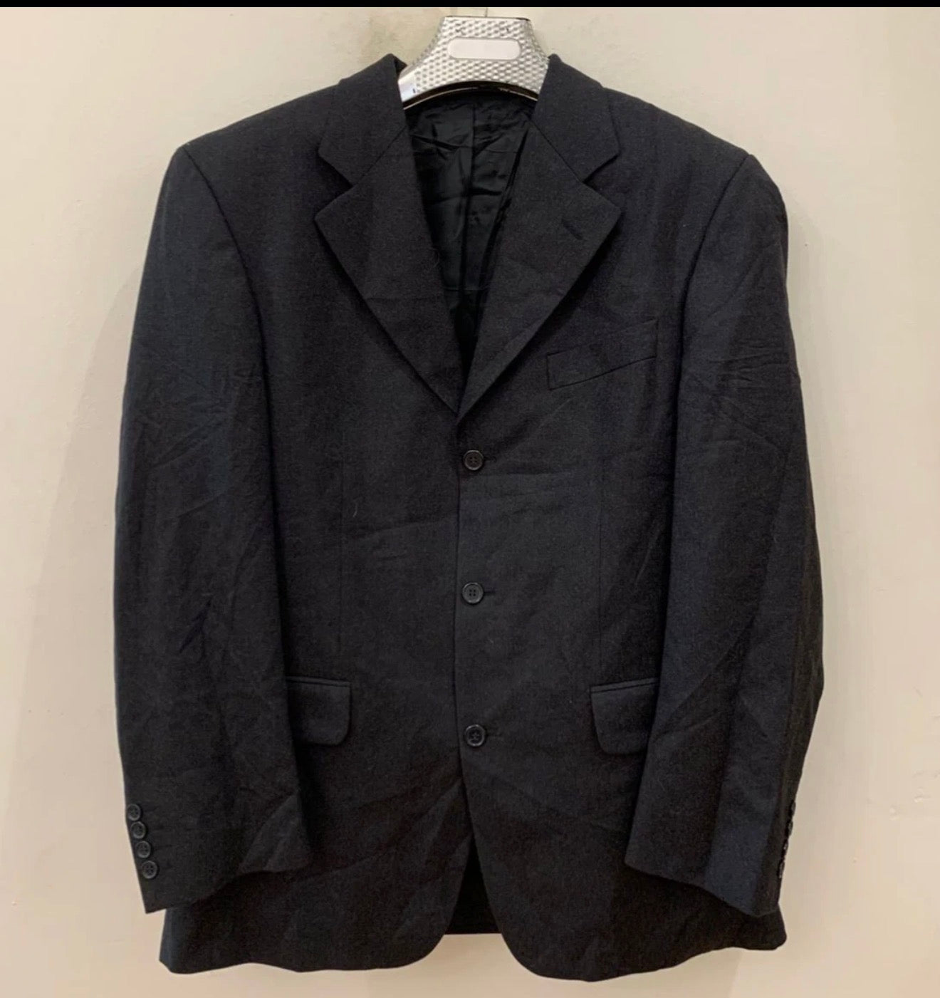 Vintage pure wool charcoal classic 3 button suit jacket blazer 42R
