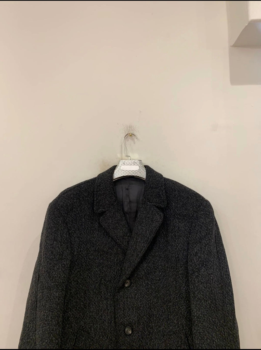 1970s vintage wool Mohair blend classic camouflage charcoal belted over coat 44R