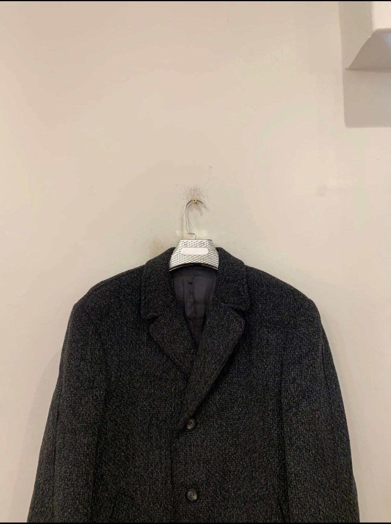 1970s vintage wool Mohair blend classic camouflage charcoal belted over coat 44R