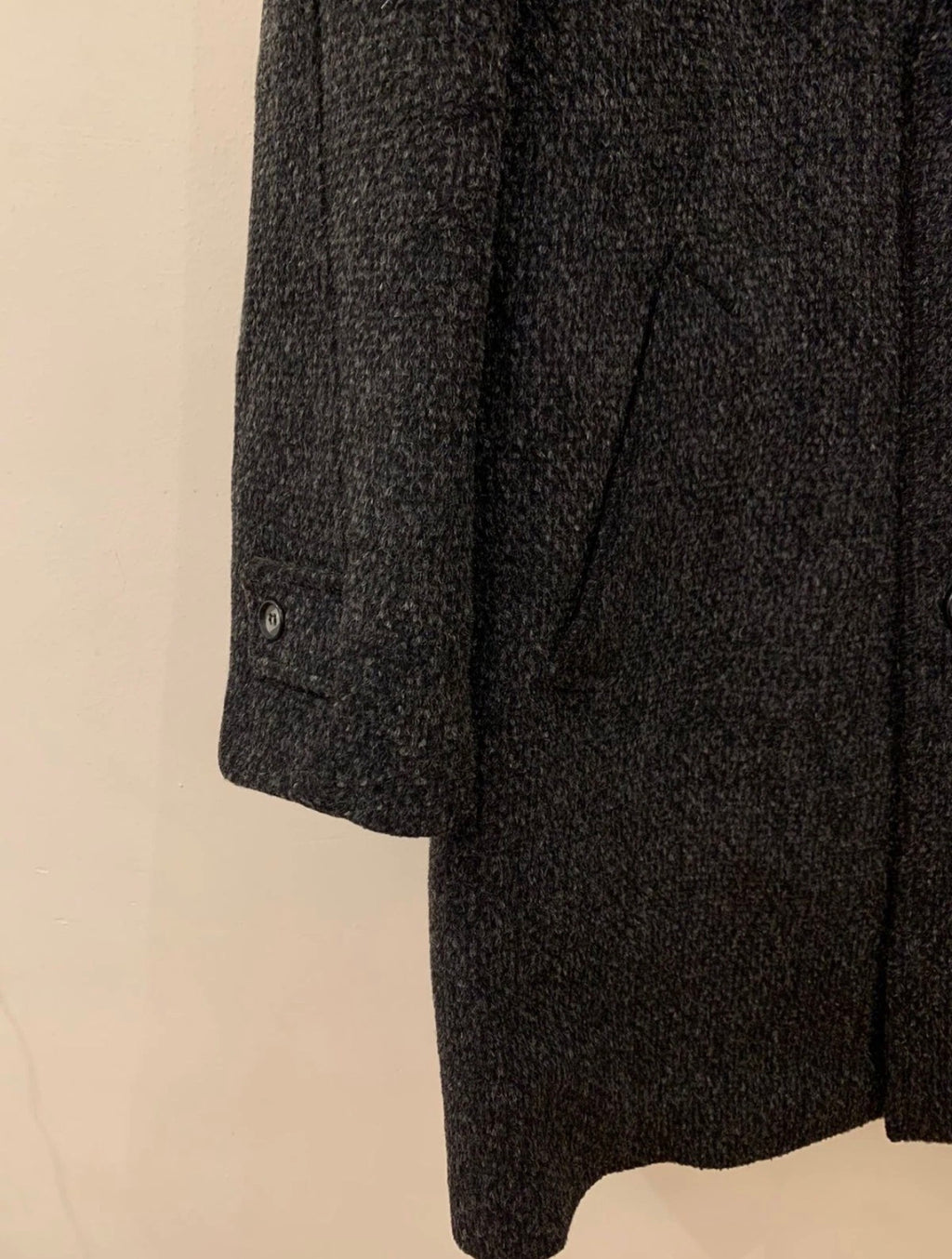 1970s vintage wool Mohair blend classic camouflage charcoal belted over coat 44R