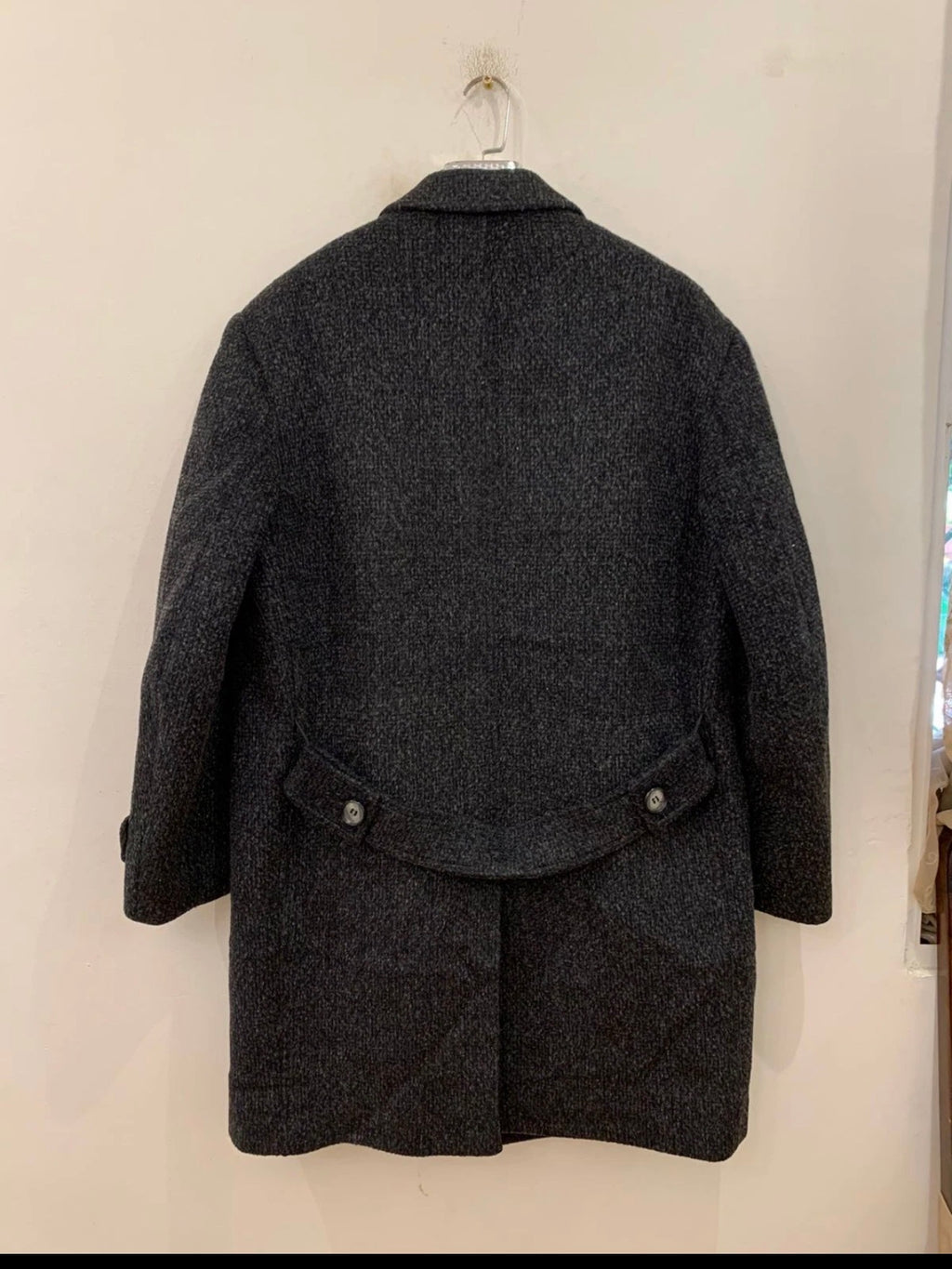 1970s vintage wool Mohair blend classic camouflage charcoal belted over coat 44R