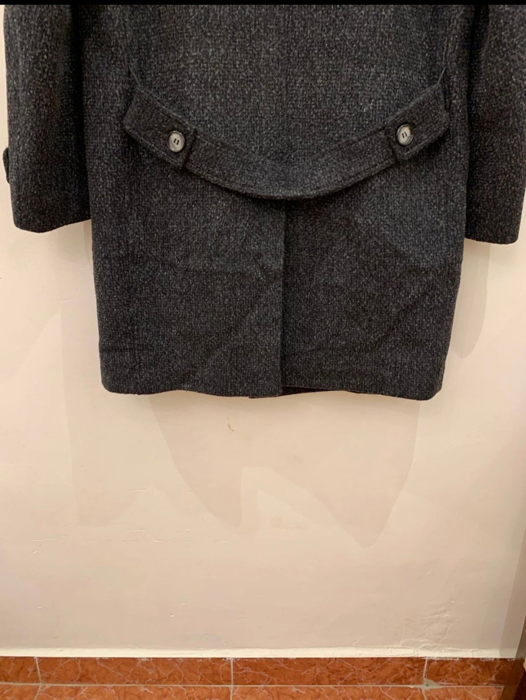 1970s vintage wool Mohair blend classic camouflage charcoal belted over coat 44R