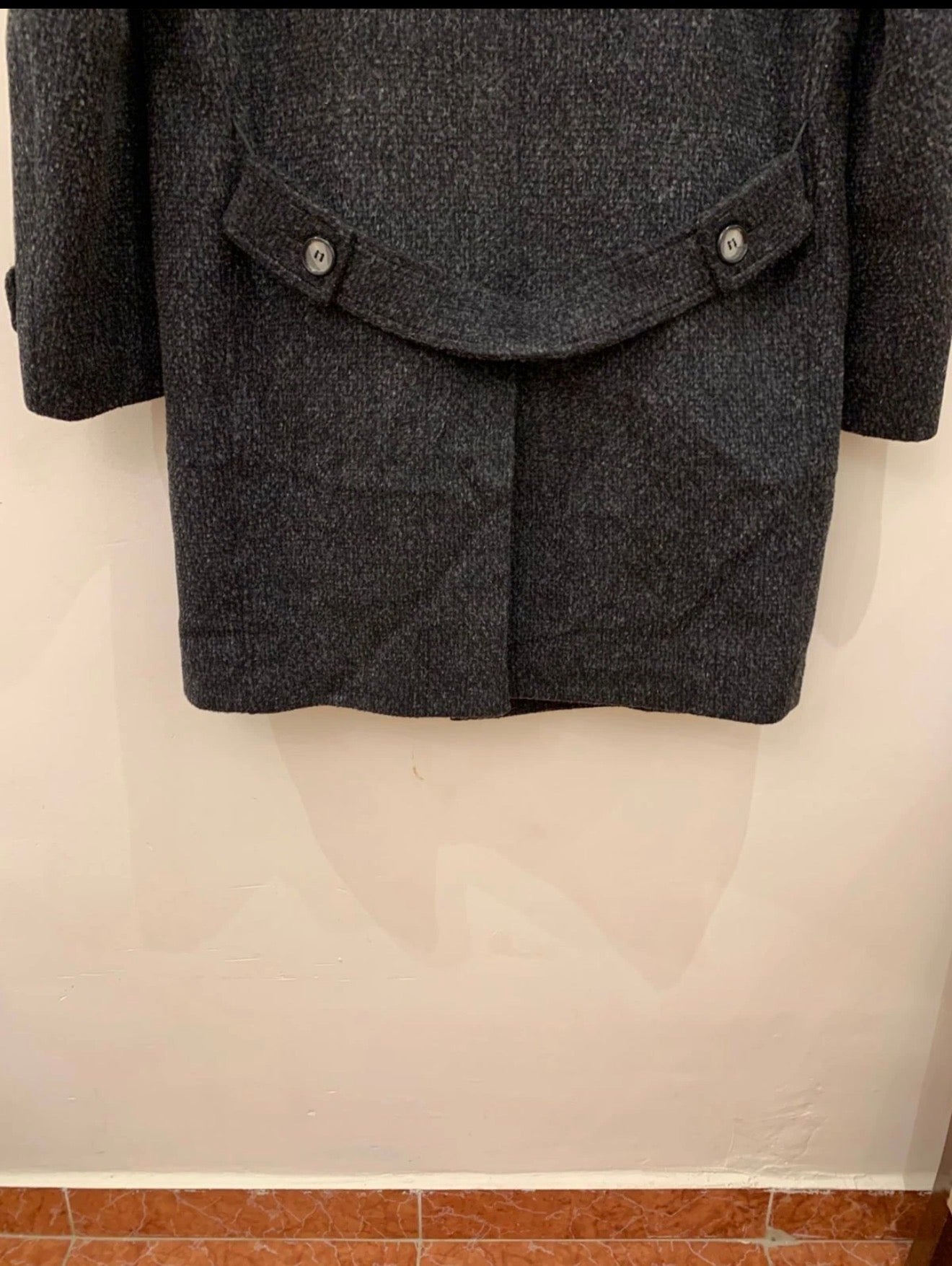 1970s vintage wool Mohair blend classic camouflage charcoal belted over coat 44R