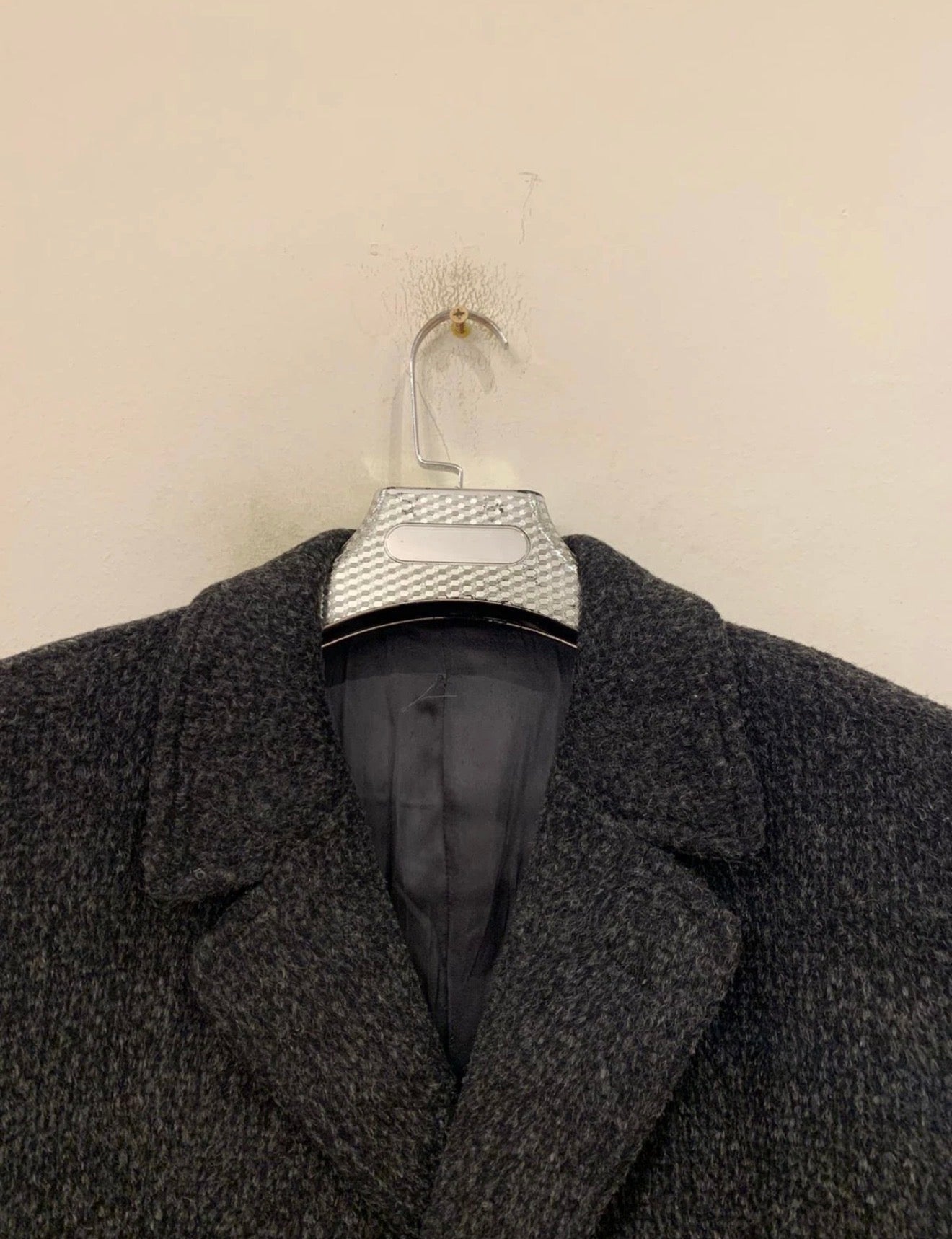1970s vintage wool Mohair blend classic camouflage charcoal belted over coat 44R
