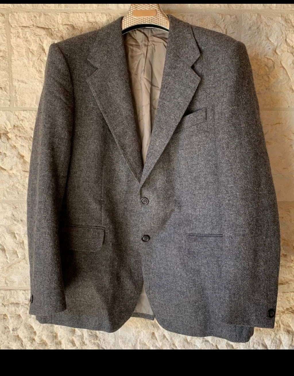 1970s Vintage pure wool handwoven tweed gray hunting jacket blazer 44R 44L