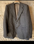 1970s Vintage pure wool handwoven tweed gray hunting jacket blazer 44R 44L