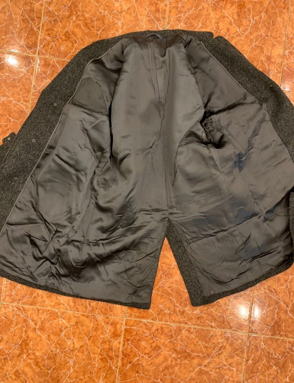 1970s vintage wool Mohair blend classic camouflage charcoal belted over coat 44R