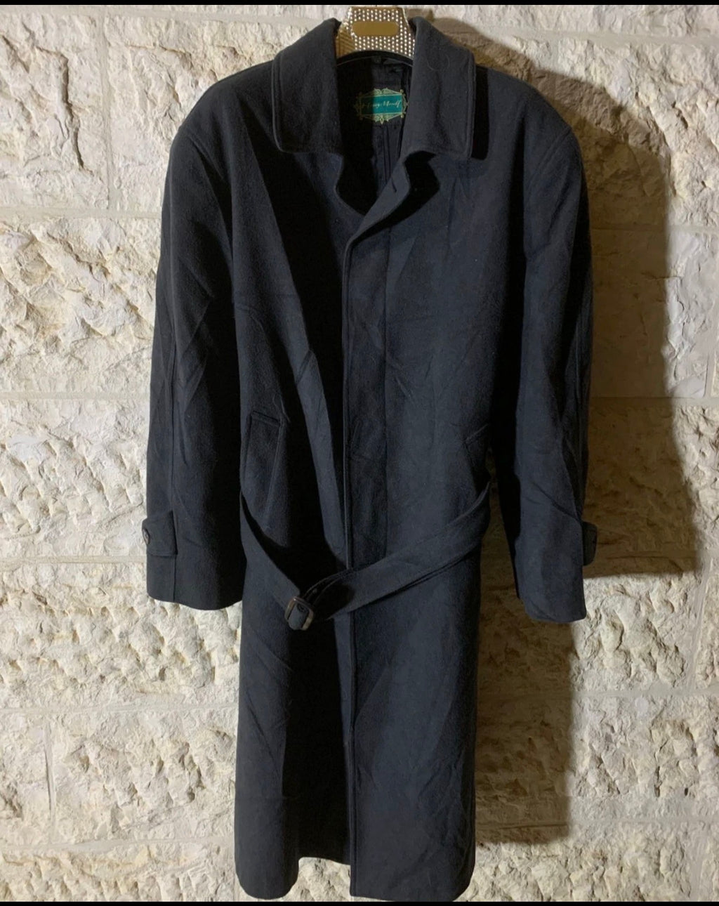 Vintage Henry Morell wool blend classic charcoal belted long over coat 44R