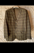 Vintage pure wool soft tweed Windowpane green hunting jacket blazer 46R 46L XL