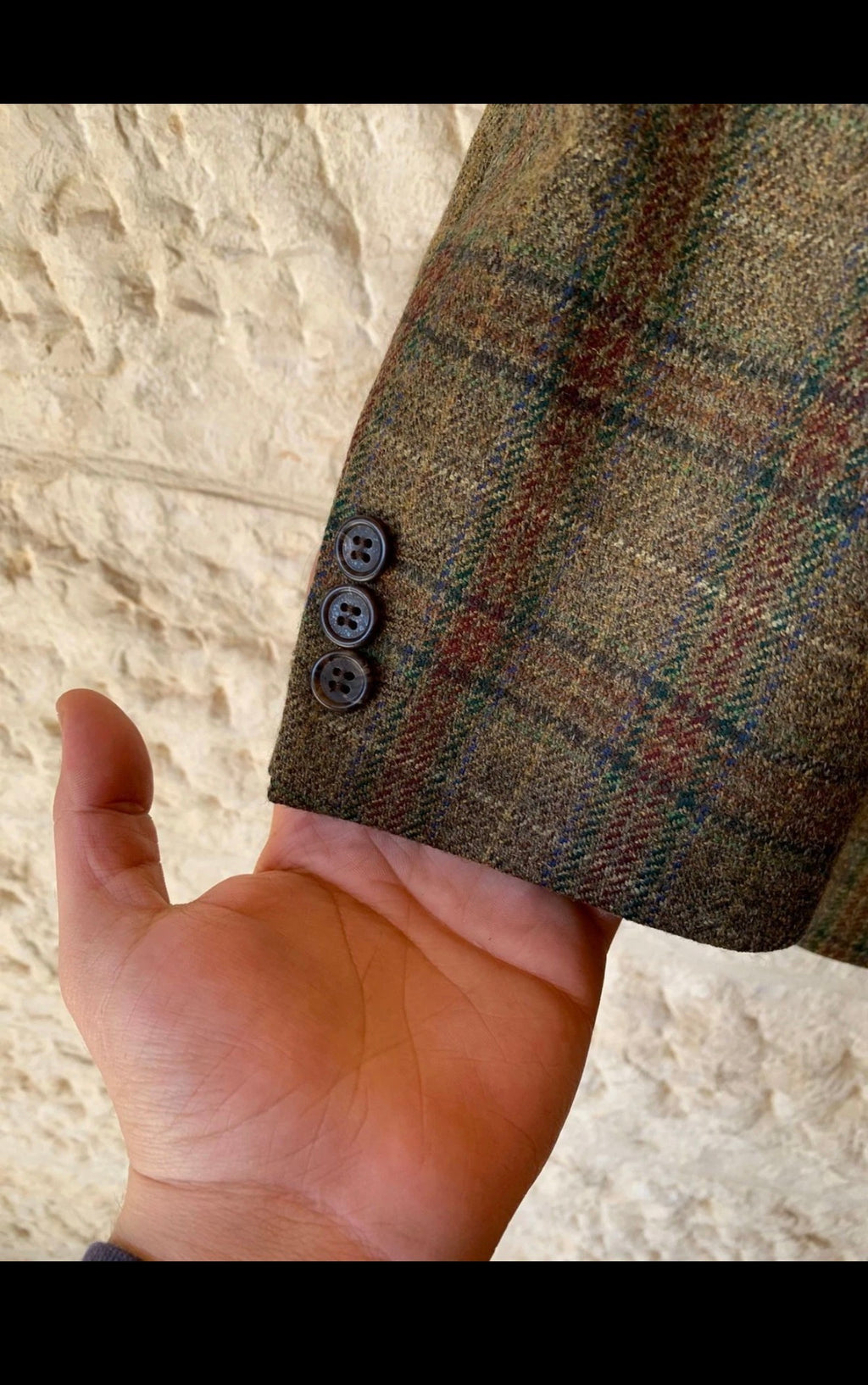 Vintage pure wool soft tweed Windowpane green hunting jacket blazer 46R 46L XL