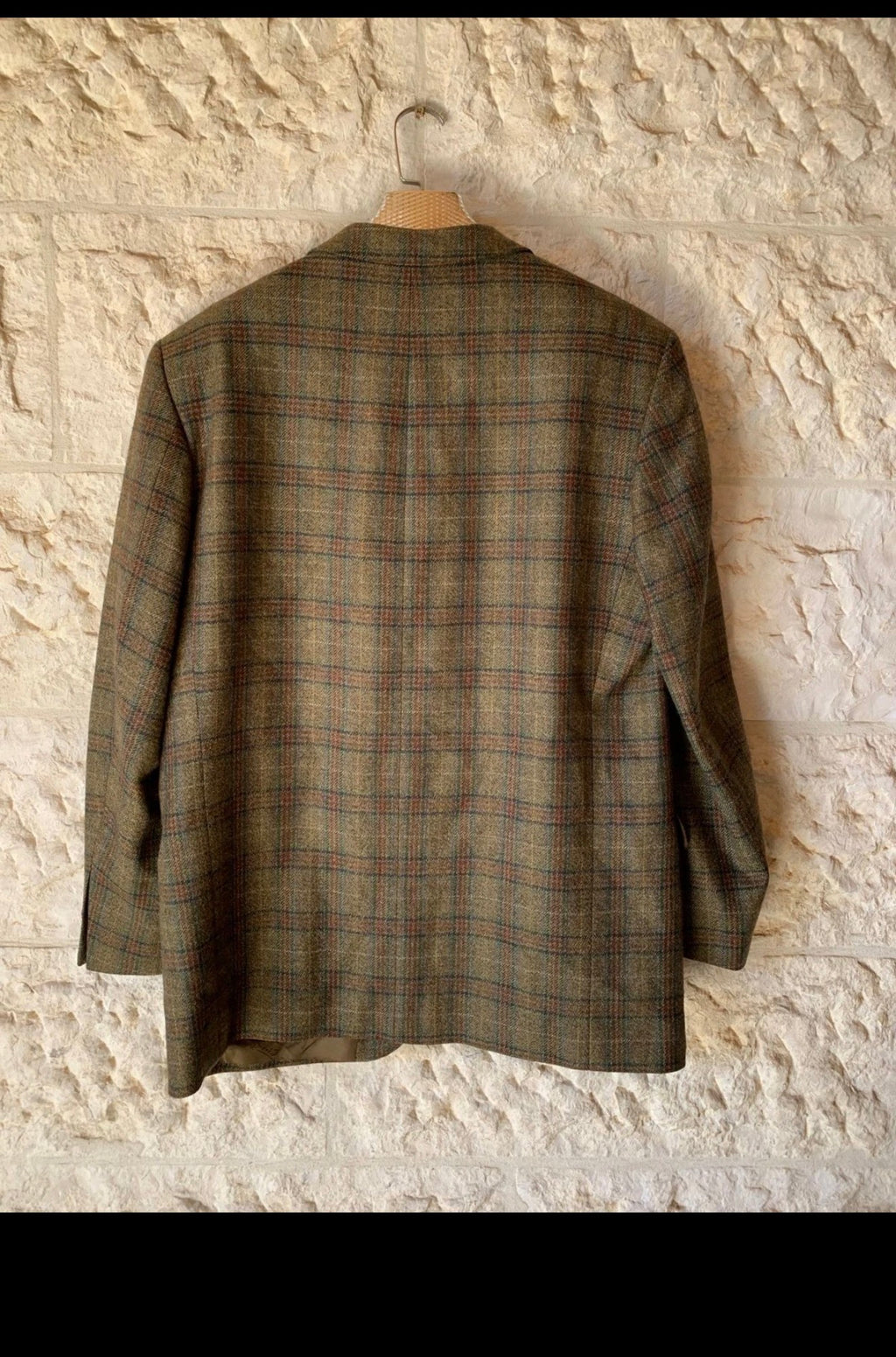 Vintage pure wool soft tweed Windowpane green hunting jacket blazer 46R 46L XL
