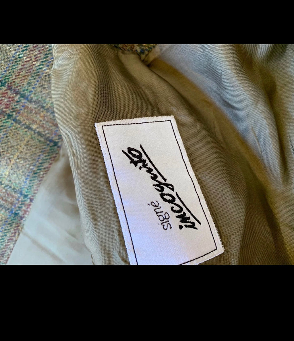 Vintage pure wool soft tweed Windowpane green hunting jacket blazer 46R 46L XL