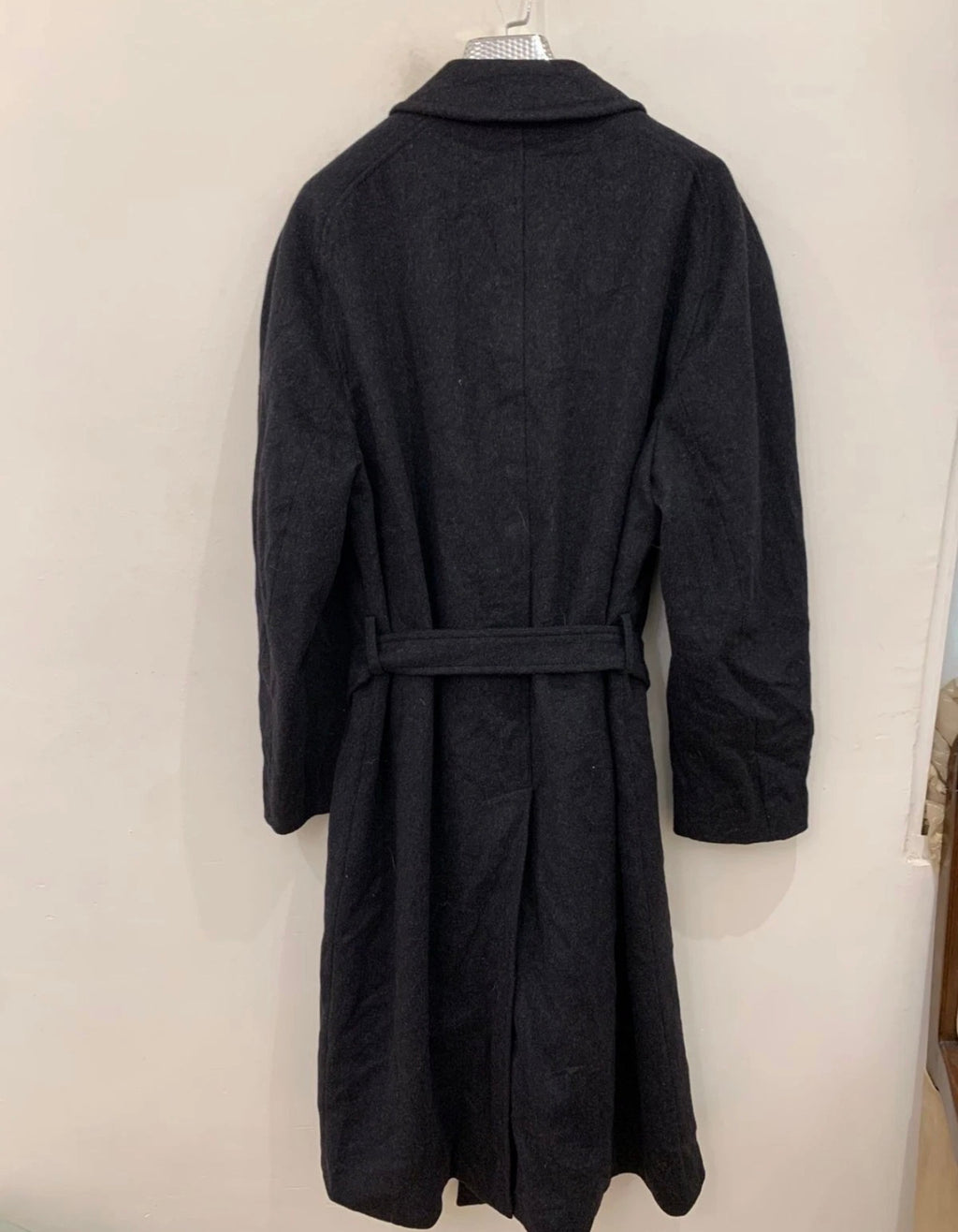 Vintage pure wool charcoal belted classic raglan over coat 48R 48L XL